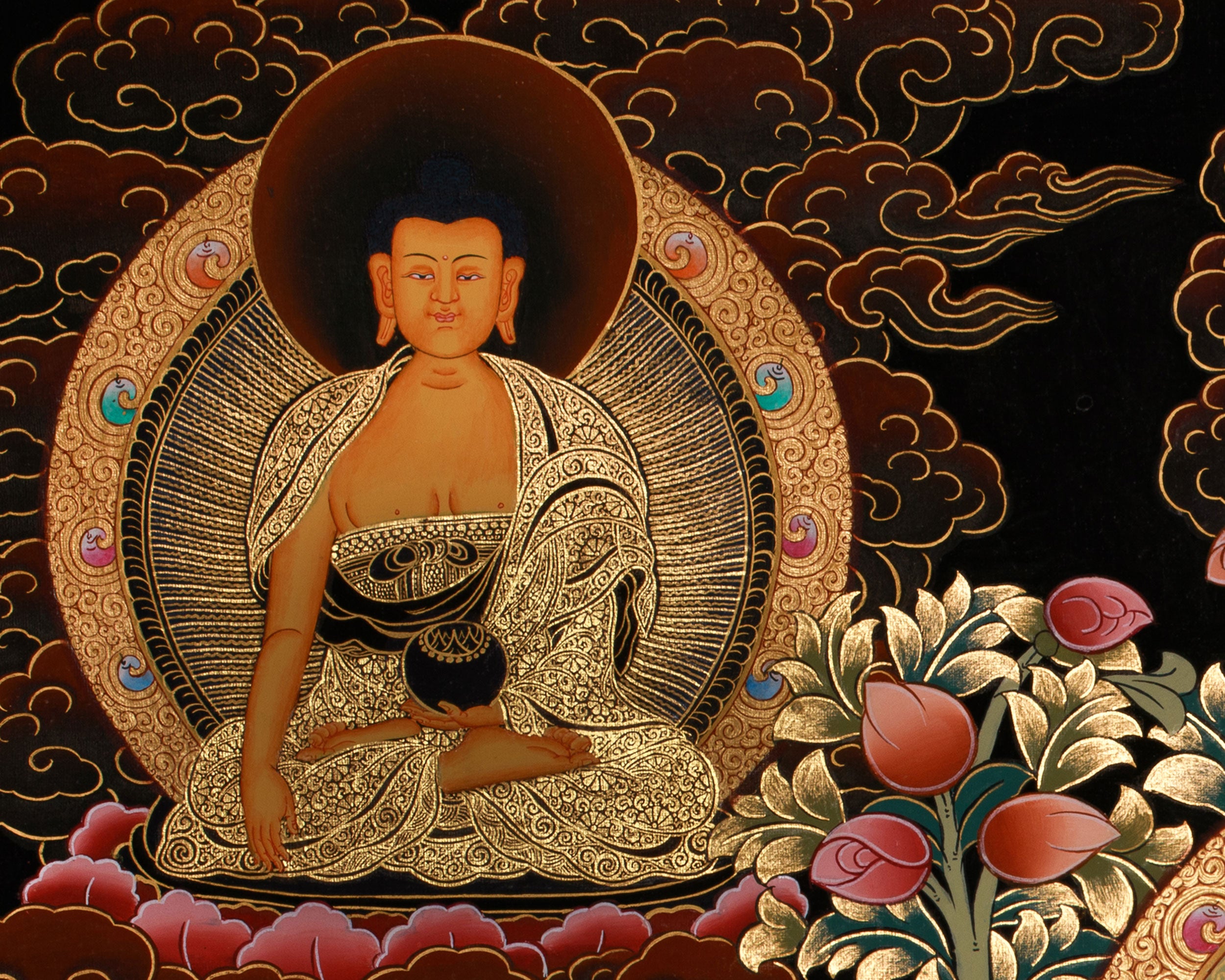 Unique Tibetan Vajrasattva and Consort Thangka | Spiritual Masterpiece with Gold Accents