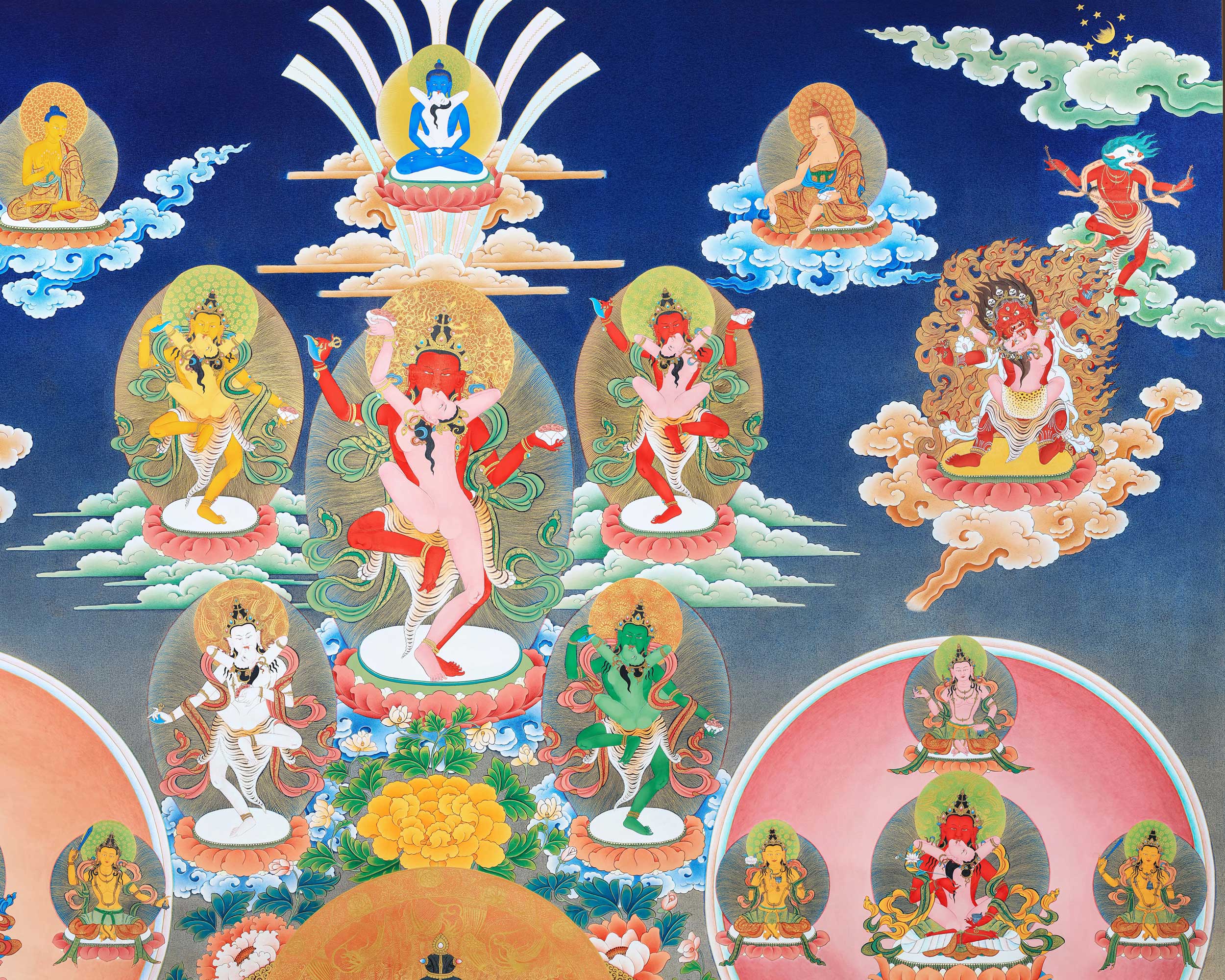 42 Peaceful Deities | Bardo Thangka | Tibetan Thangka Painting | High Quality Giclee Print
