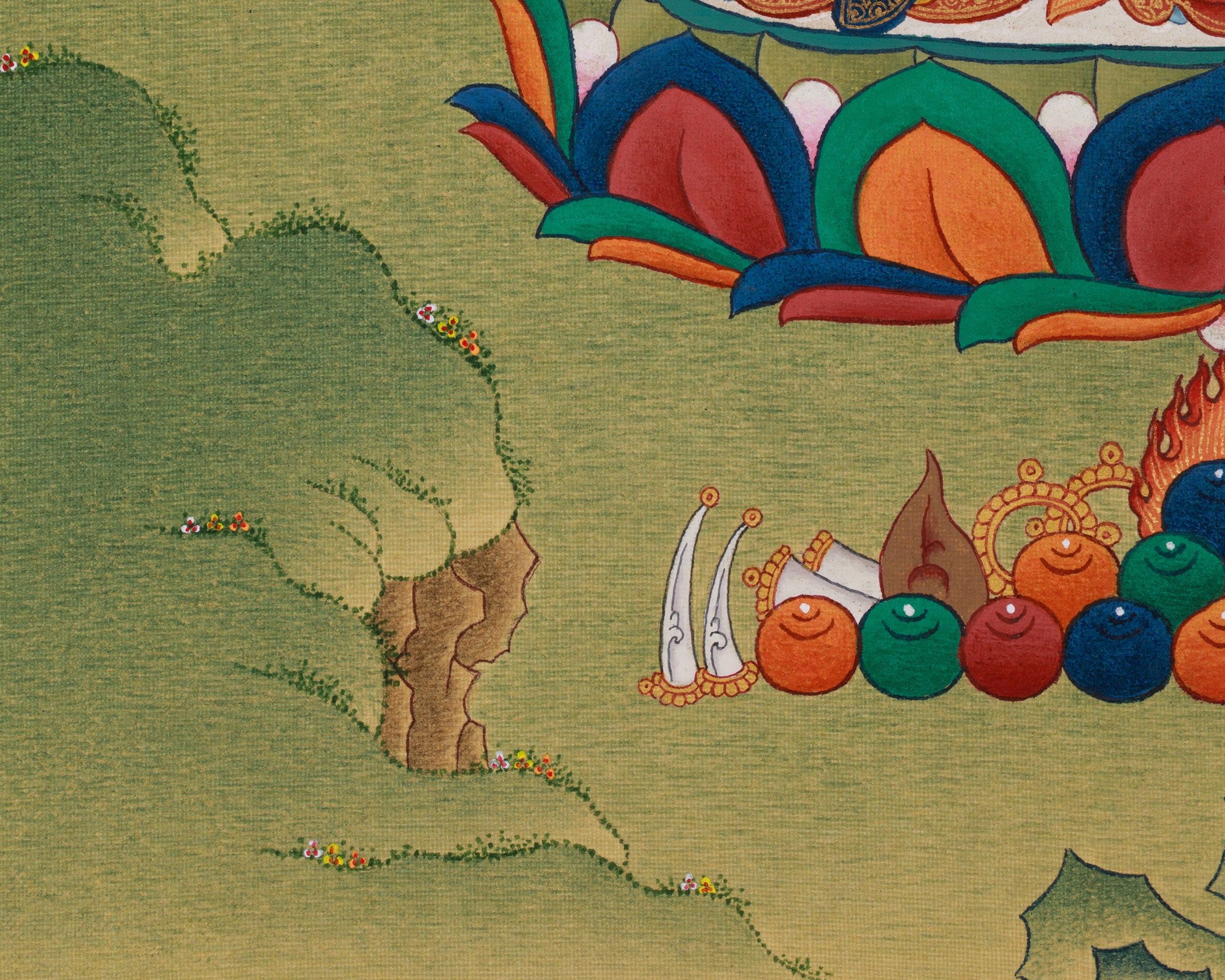 Red Hues Buddhas, Amitayus and Amitabha Artwok | Lhasa Stone Pigments