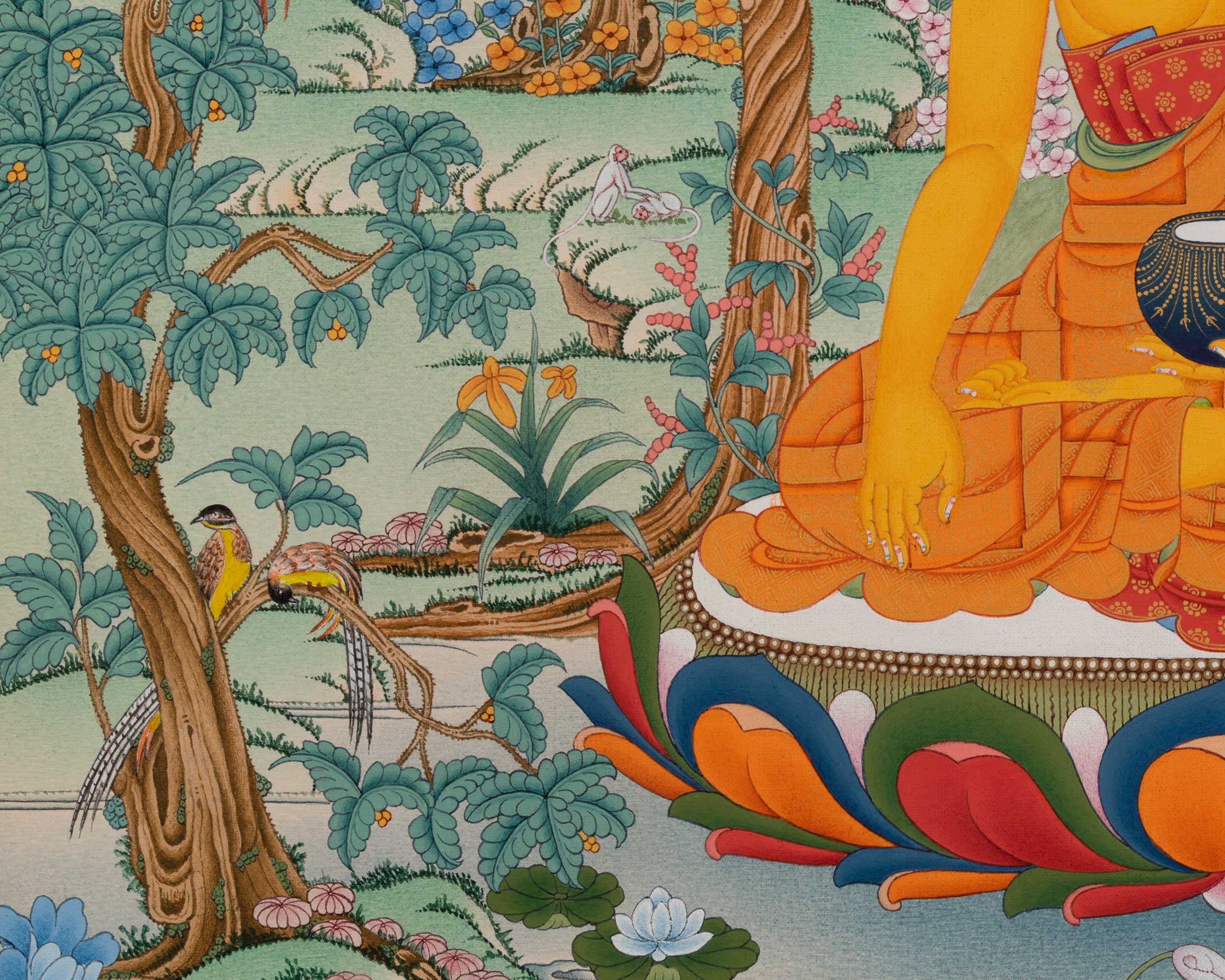 Meditating Shakyamuni Buddha in Jungle, Thangka Paiting