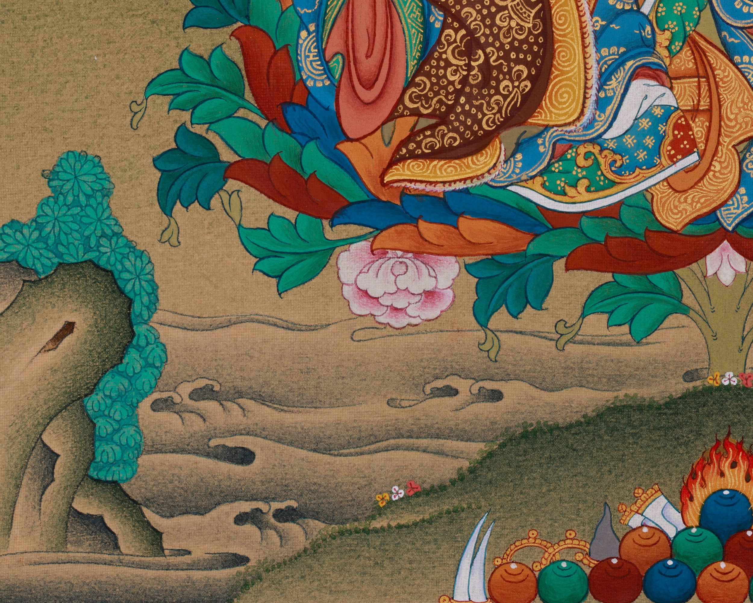Buddhist Master, Guru Padmasambhava Painting | Featuring Amitabha Buddha