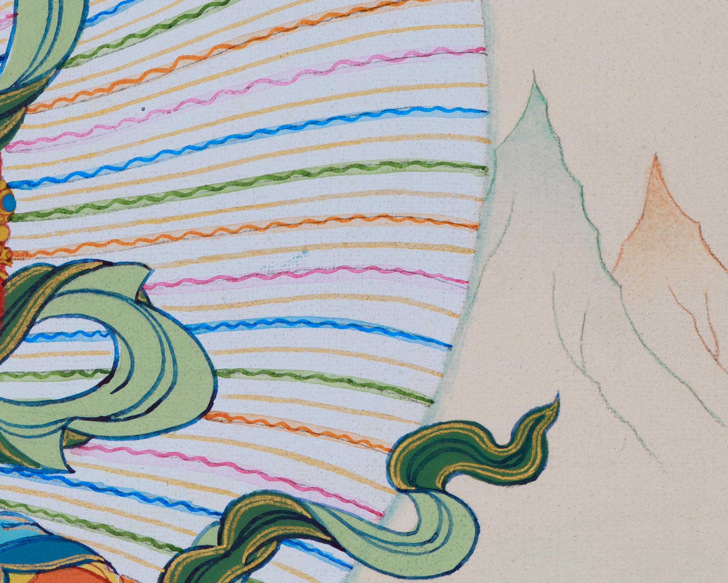 Eternal Bliss: Hand-Painted Amitayus Thangka - With Brocade