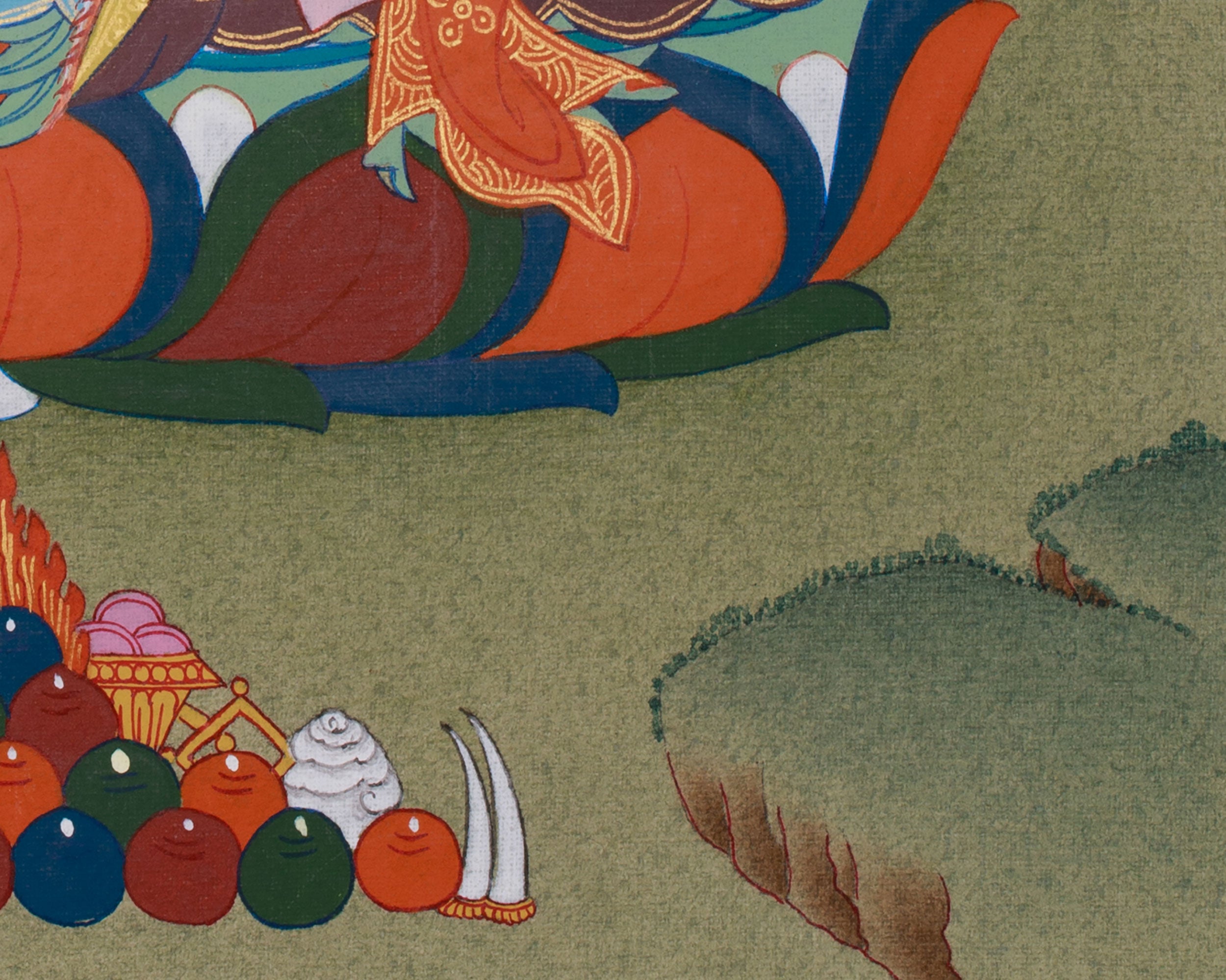 Tibetan Guru Rinpoche Painting with Brocade | Padmasambhava, the Second Buddha of Tibet