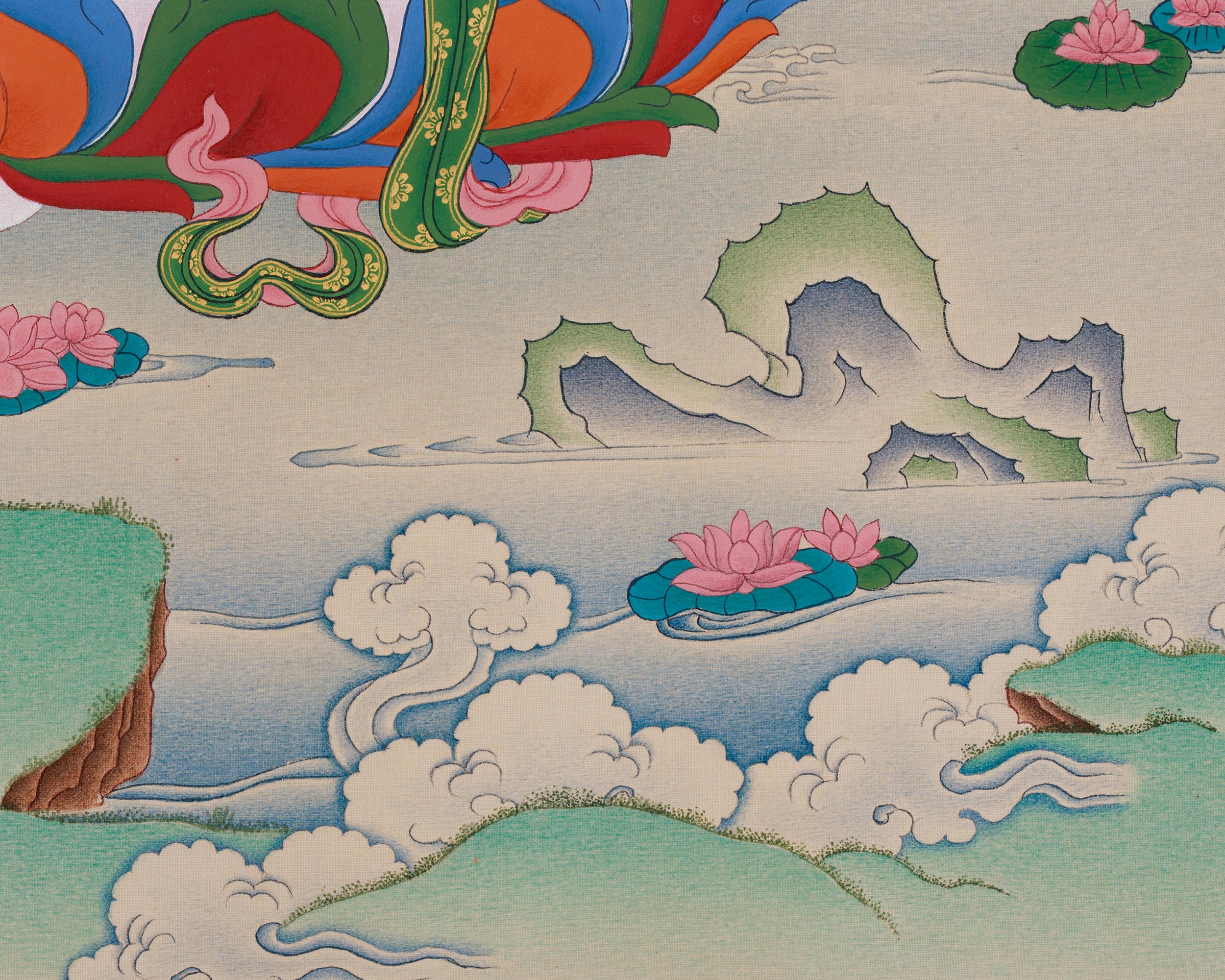 Hand-Painted 24 Inch Manjushri Thangka | Bodhisattva of Profound Knowledge