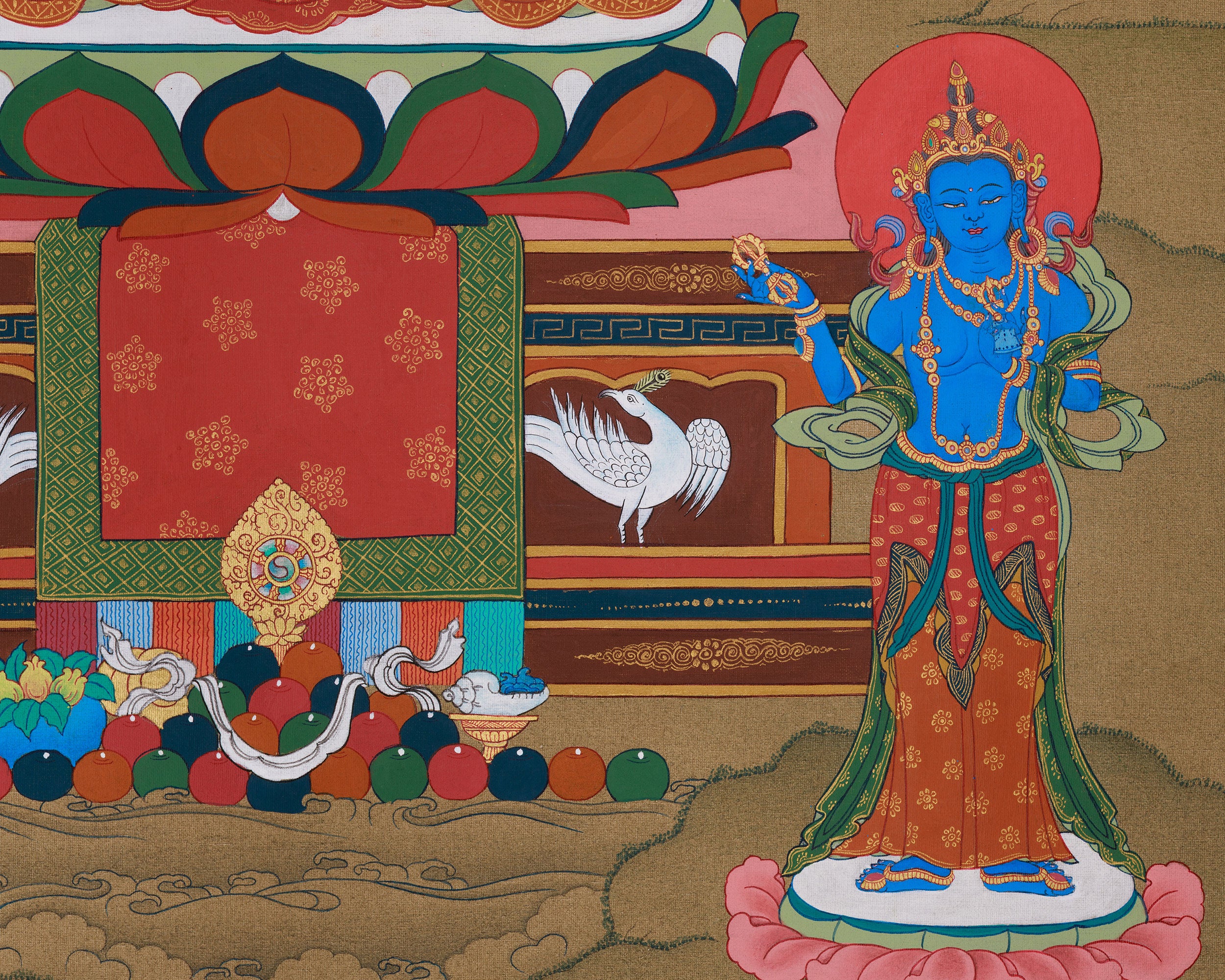 Authentic Karma Gadri Thangka: Amitabha Buddha with Chenrezig and Vajrapani
