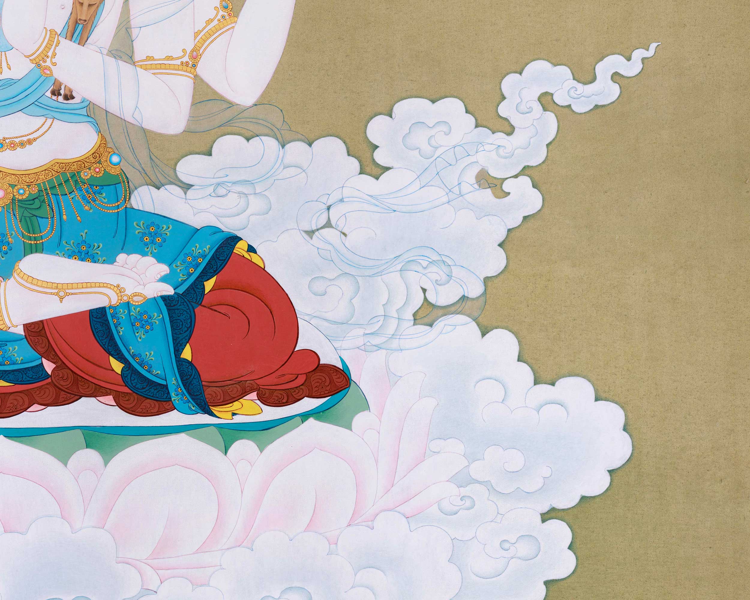 Chenrezig Healing Compassion Hand painted Thangka, Minimalistic Compostion
