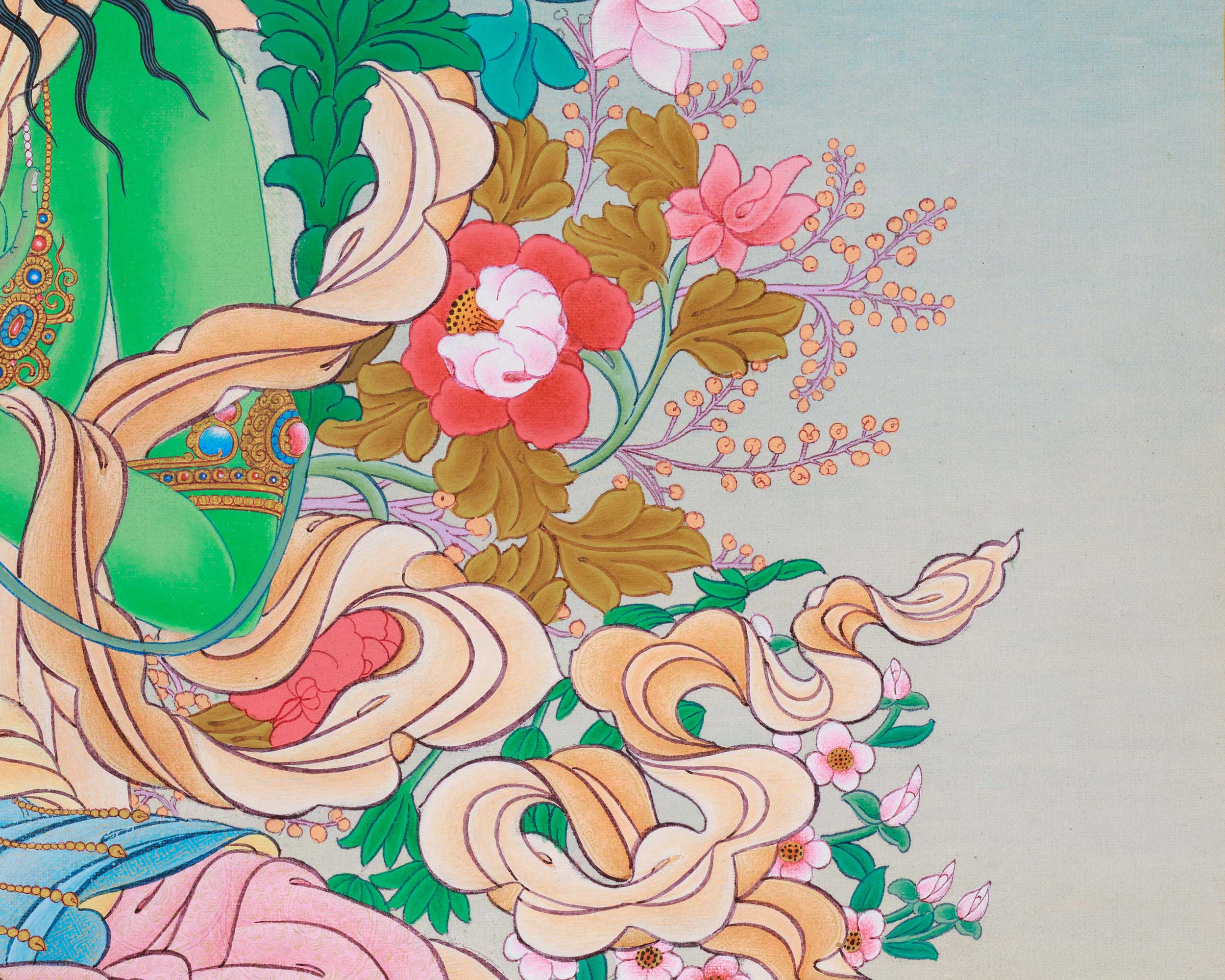 Green Tara Thangka Art | Karma Gadri Style Painting | Himalayan Wall Decor