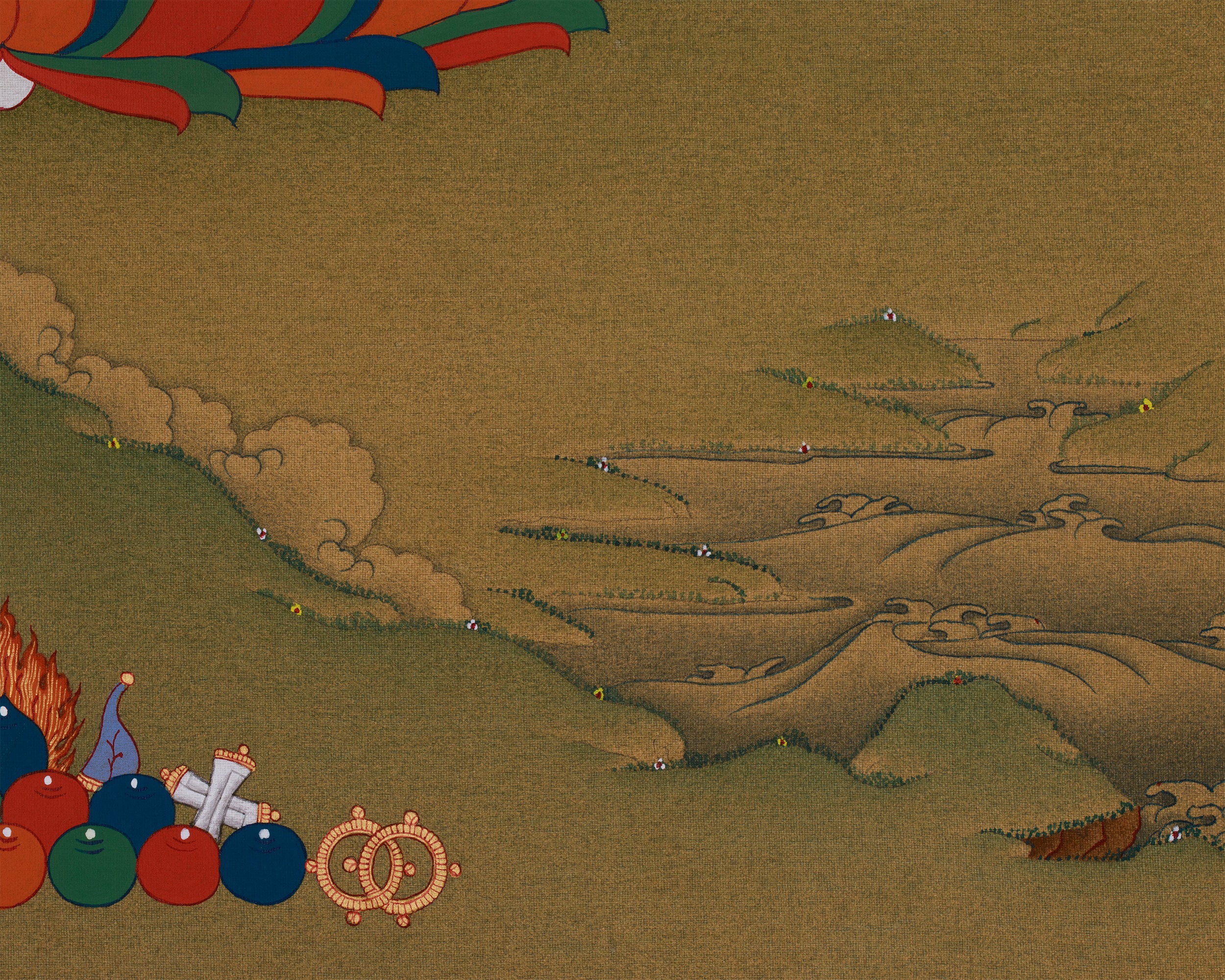 Seven-Eyes White Tara Thangka | Hand-Painted Tibetan Artwork | Include Brocade