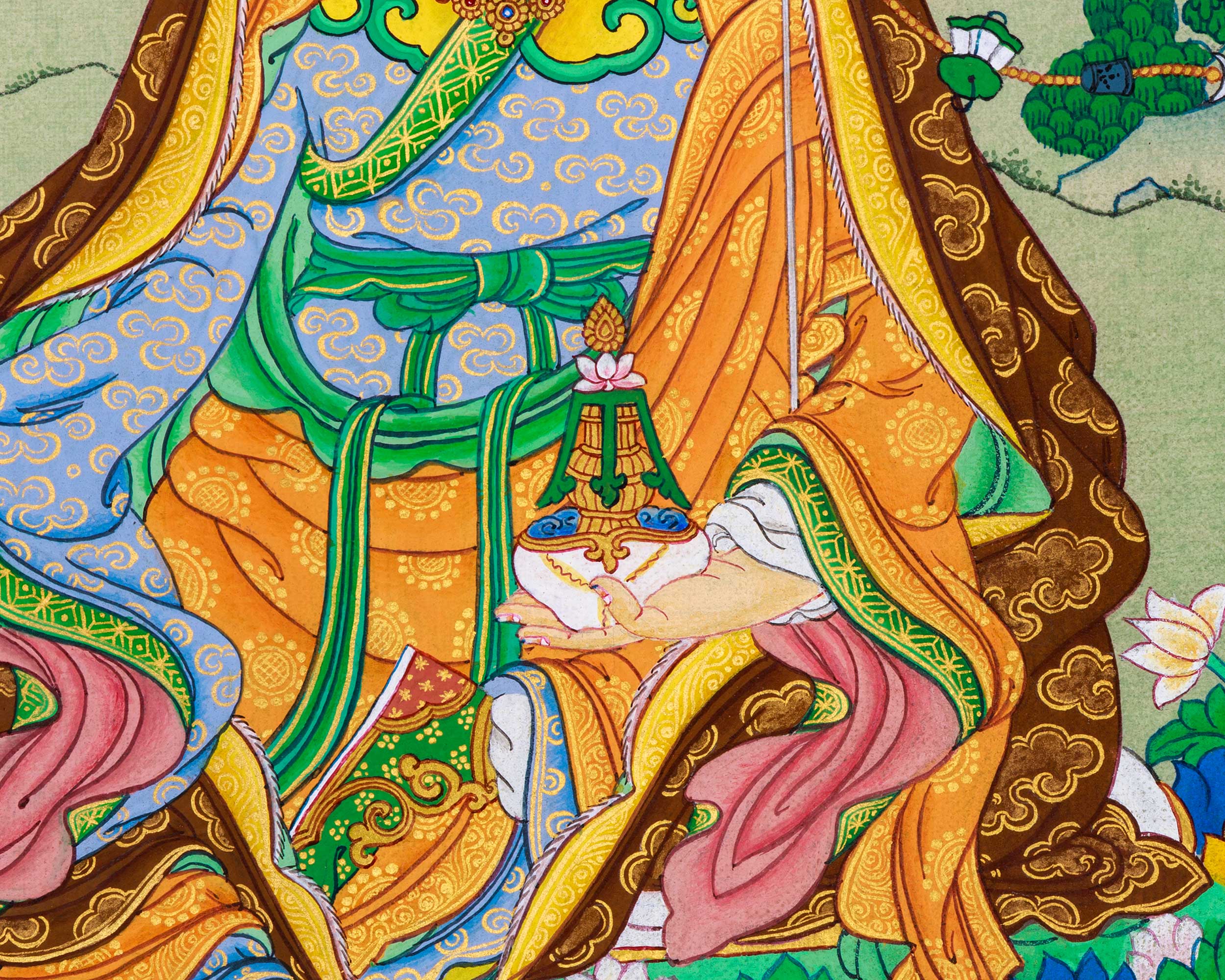 Guru Rinpoche's Radiant Presence: A Thangka Masterpiece