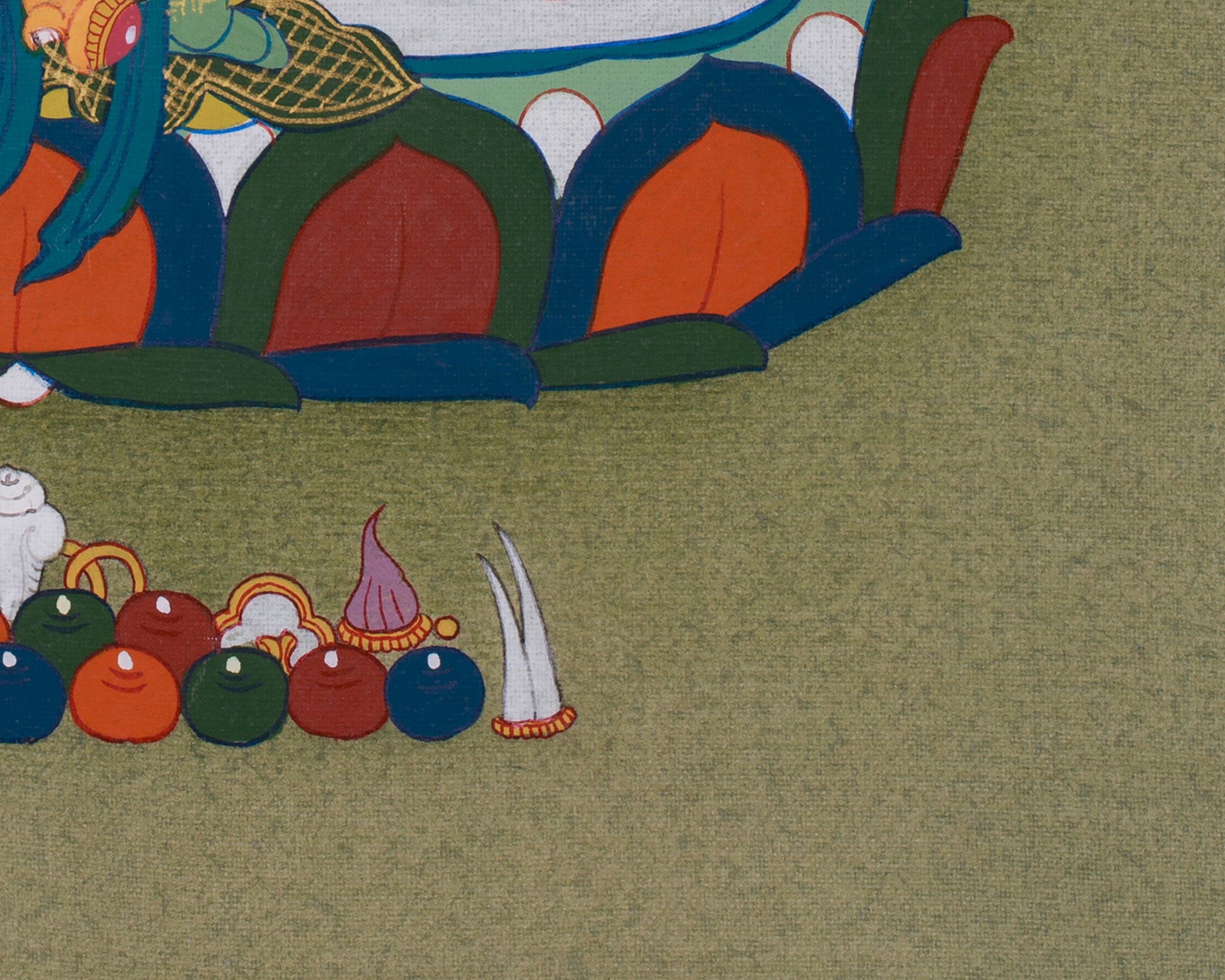 Sacred Kuber, Buddhist Wealth Deity | Dzambhala Thangka for Prosperity With Brocade