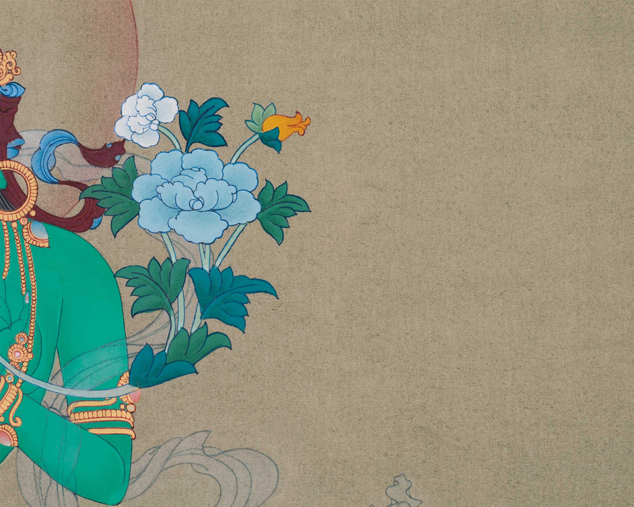 Hand-Painted Compassionate Goddess Green Tara Thangka | The Deity of Swift Protection