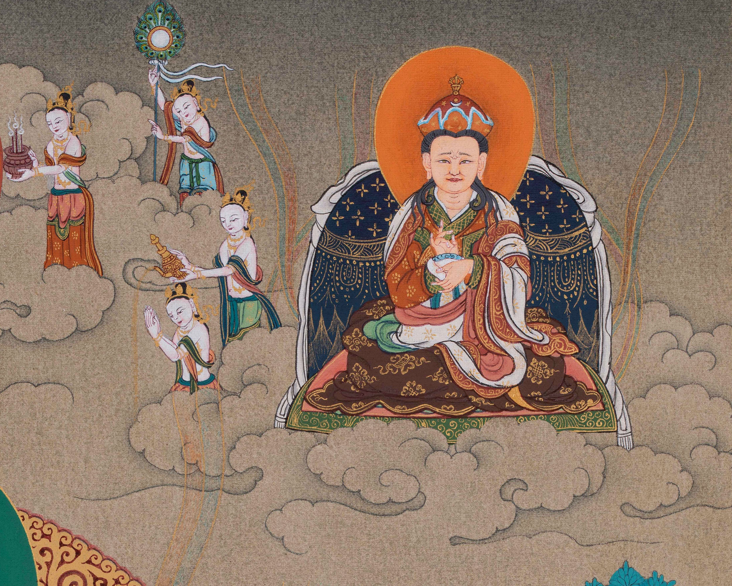 Lake-born Vajra, Guru Tsokye Dorje Thangka | A Masterpiece of Divine Assembly