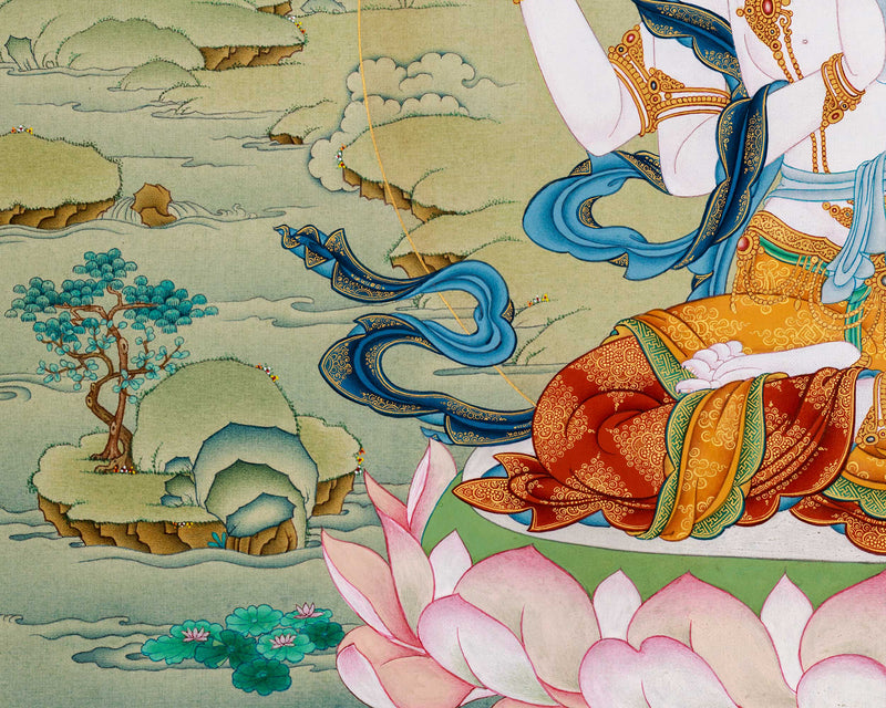 Compassion Buddha Avalokiteshvara Thangka| Authentic Stone Colors from Lhasa, Tibet