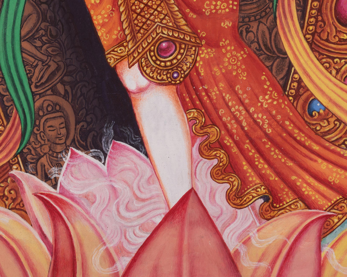 Standing Chenrezig Thangka | Hand-Painted Avalokiteshvara Artwork