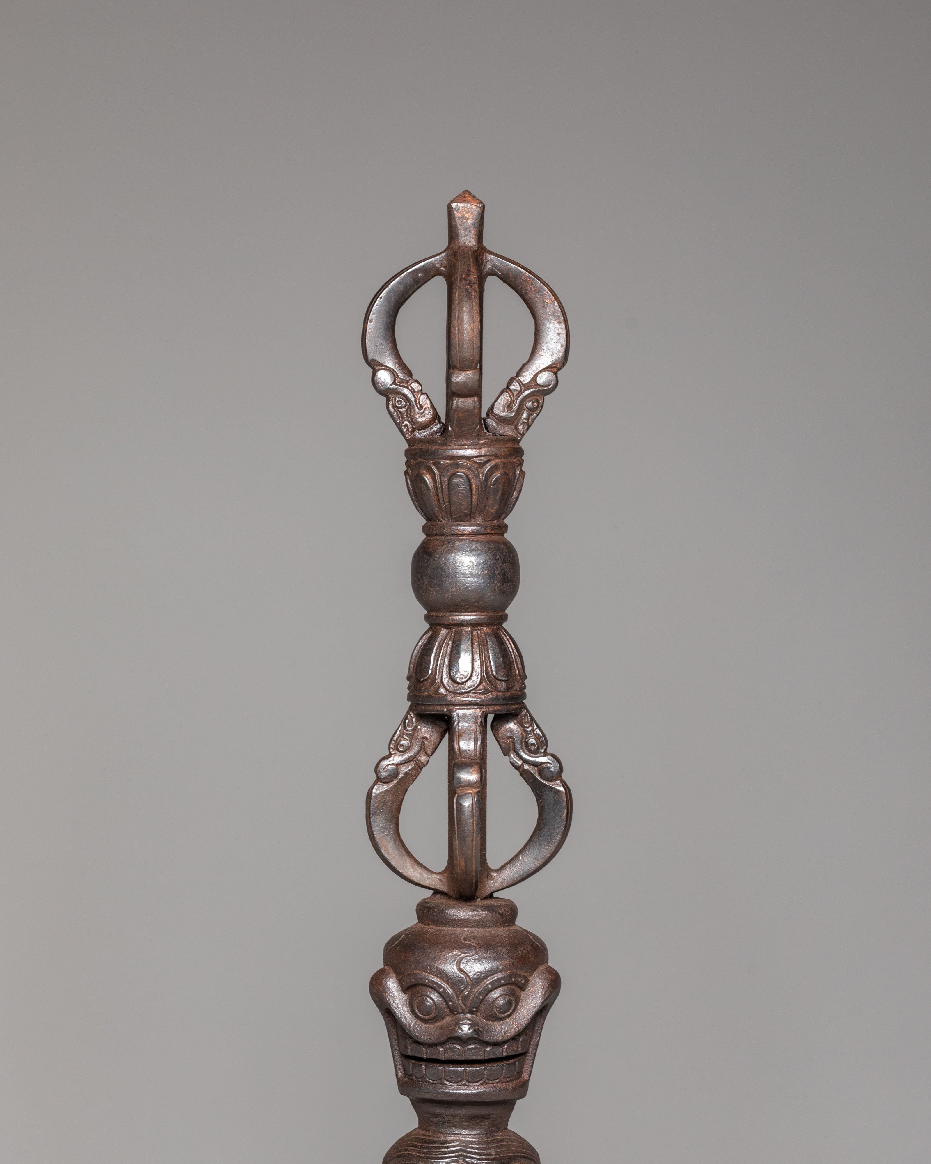 Sacred Ritual Item Khatan | Tibetan Oxidized Copper Ritual Staff