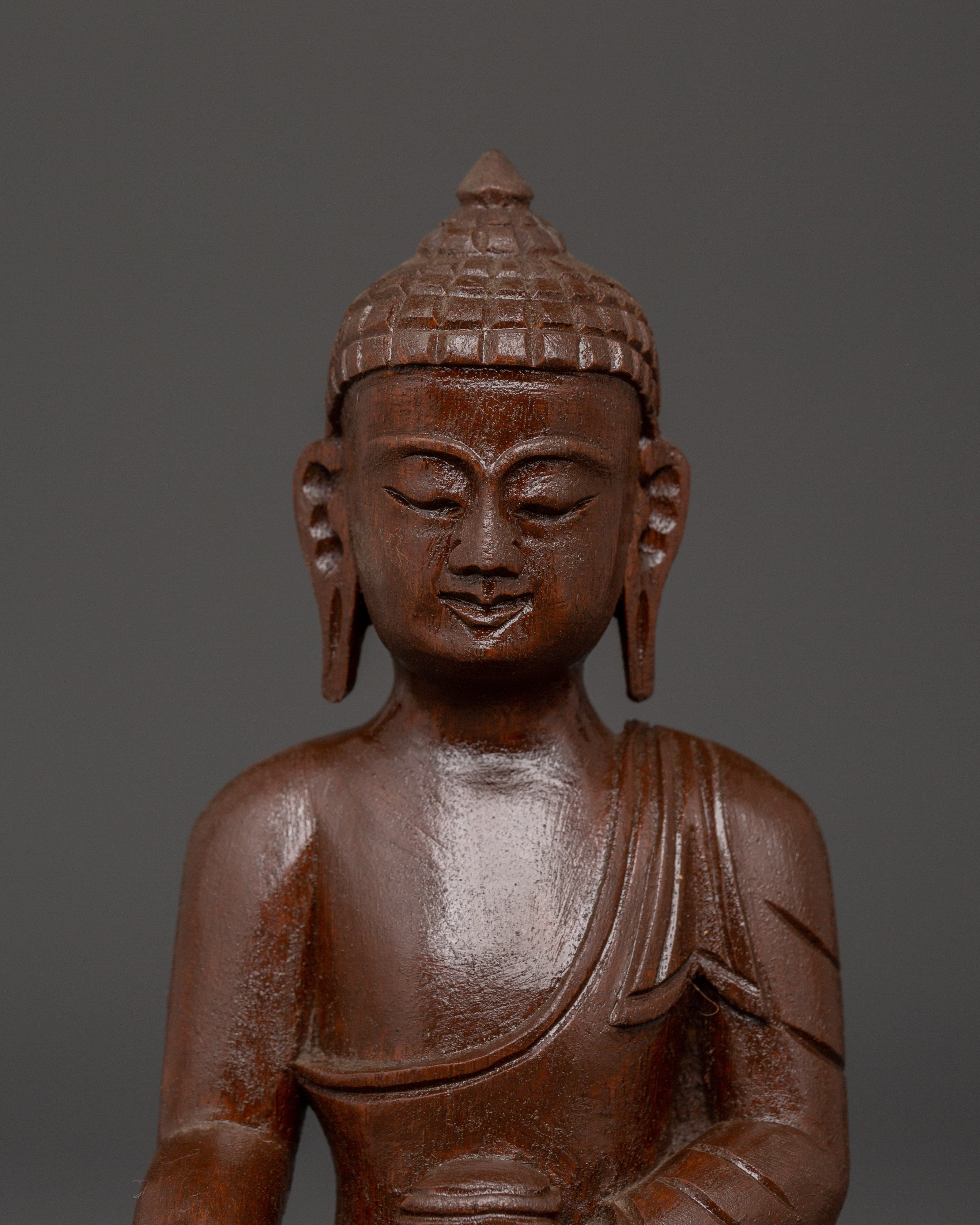 Shakyamuni Buddha Wood Statue | Handcrafted Buddhist Meditation Figurine