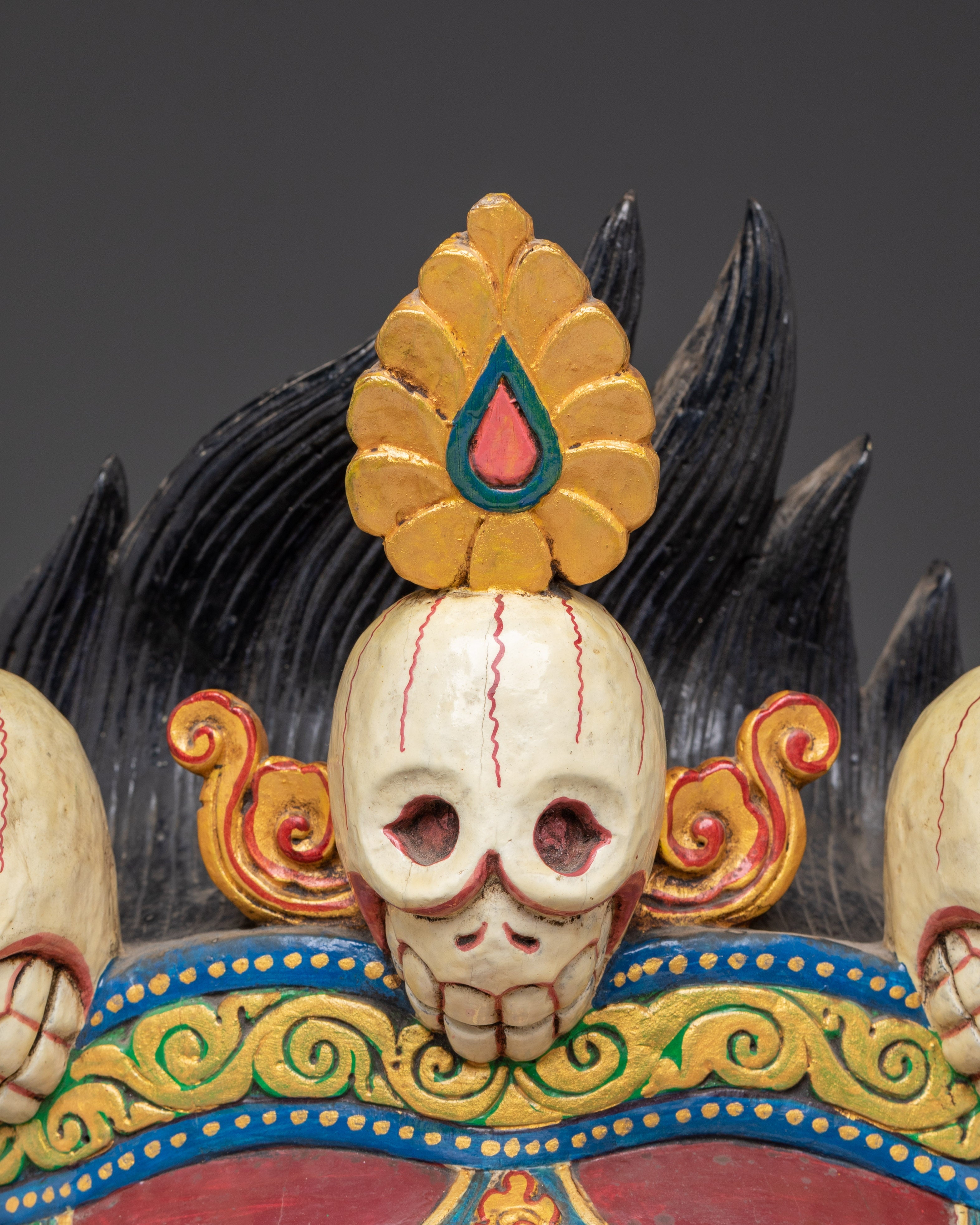 Handcrafted Mahakala Mask with Skull Crown | Tibetan Buddhist Fierce Deity
