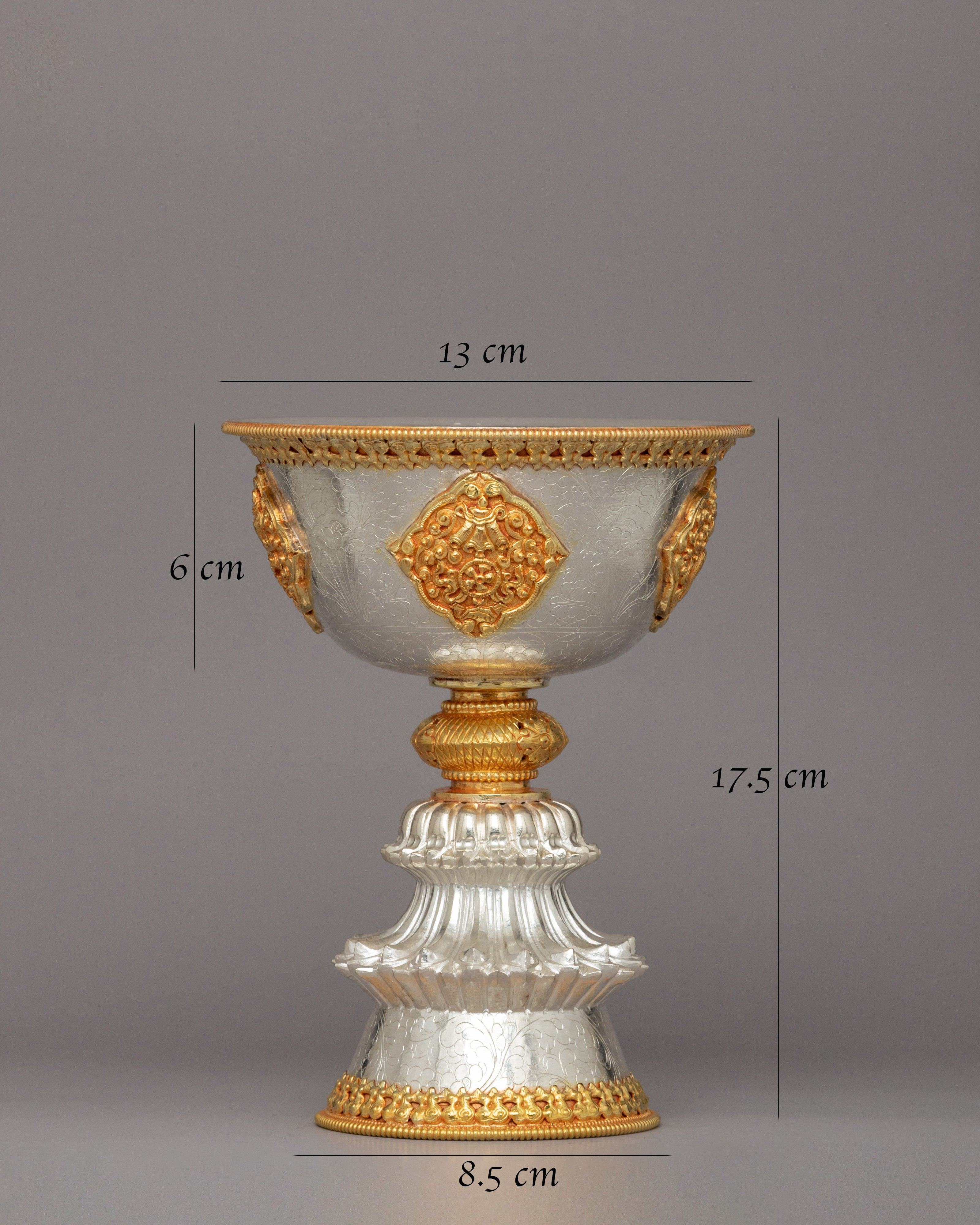 Handcrafted Silver and Gold Plated Butter Lamp Set | Buddhist Prayer Lamp