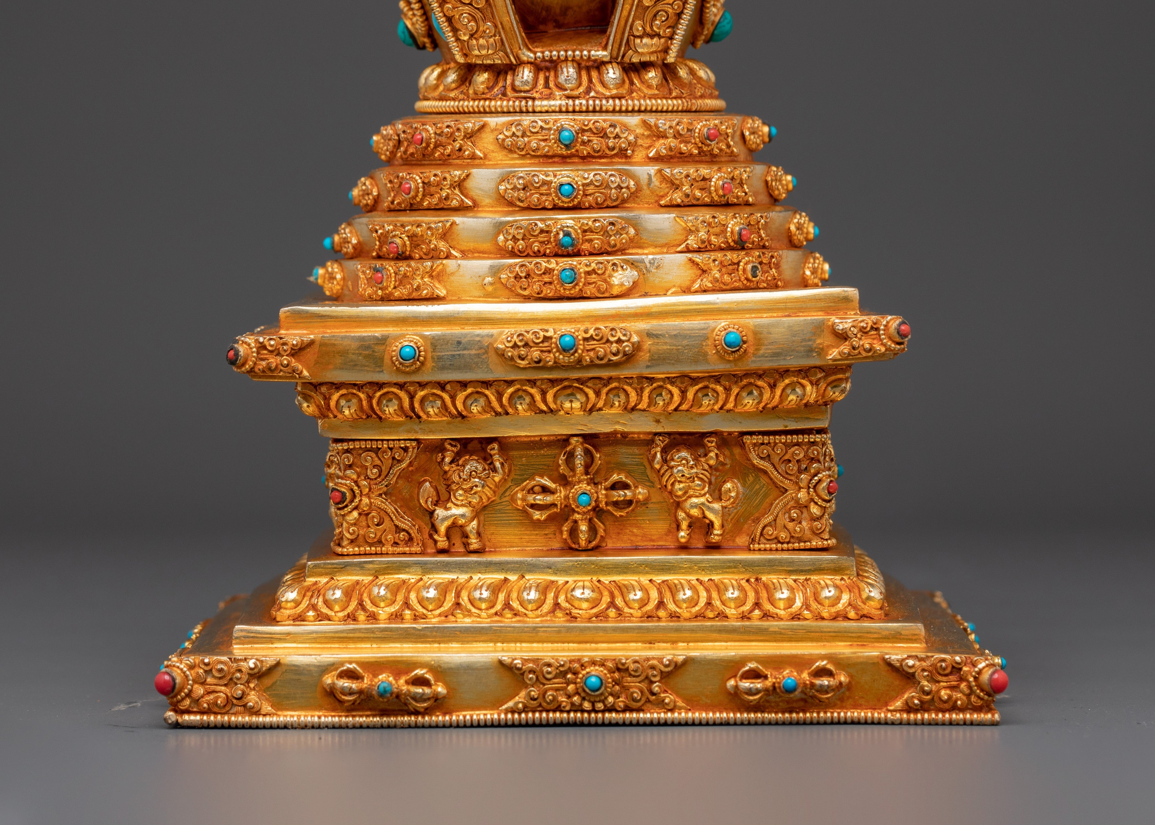 Handcrafted Tibetan Buddhist Chorten | Gold-Plated Copper Stupa