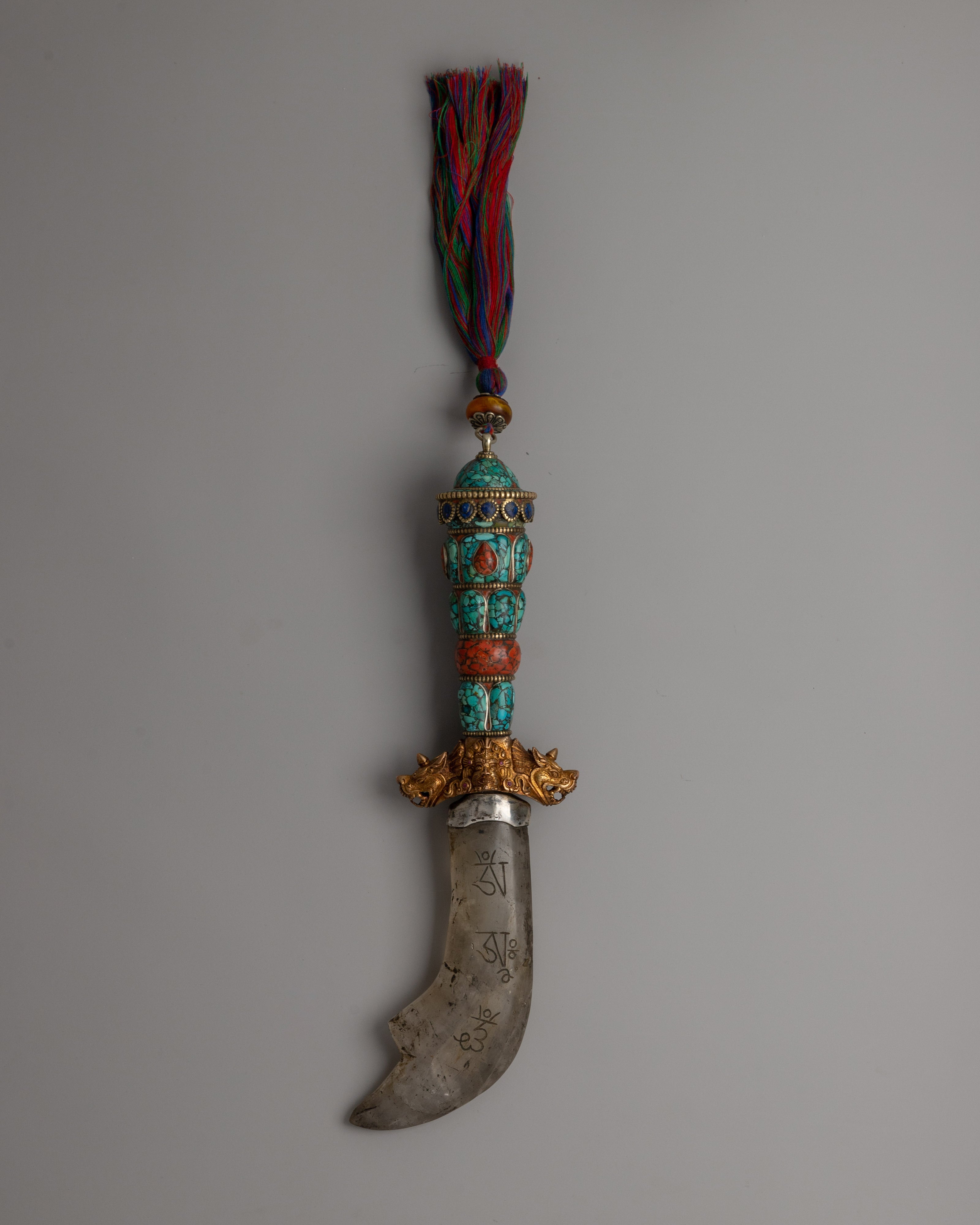 Tibetan Phurba with a Curved Crystal Blade