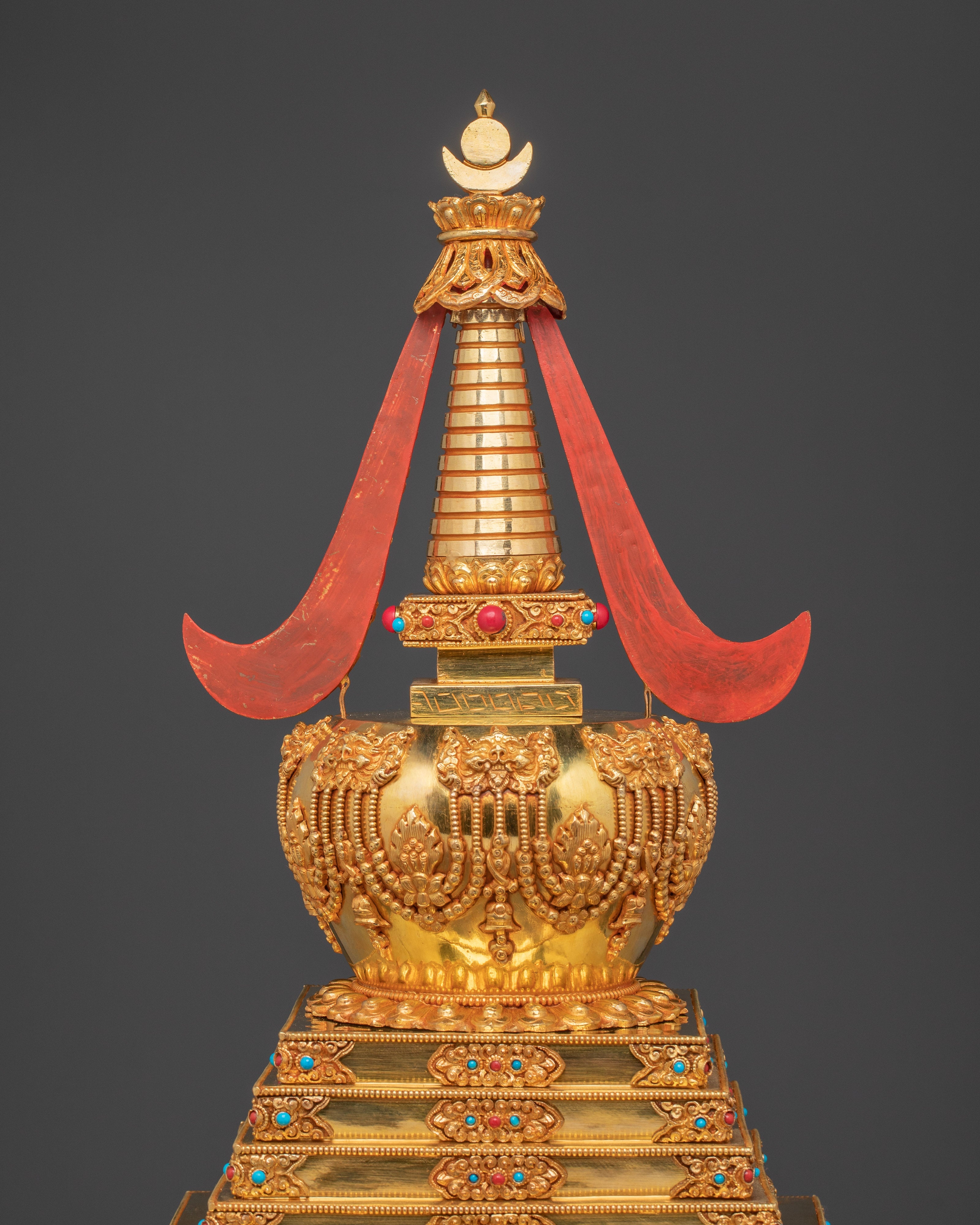 Turquoise Coral Stupa for Tibetan Altar & Meditation