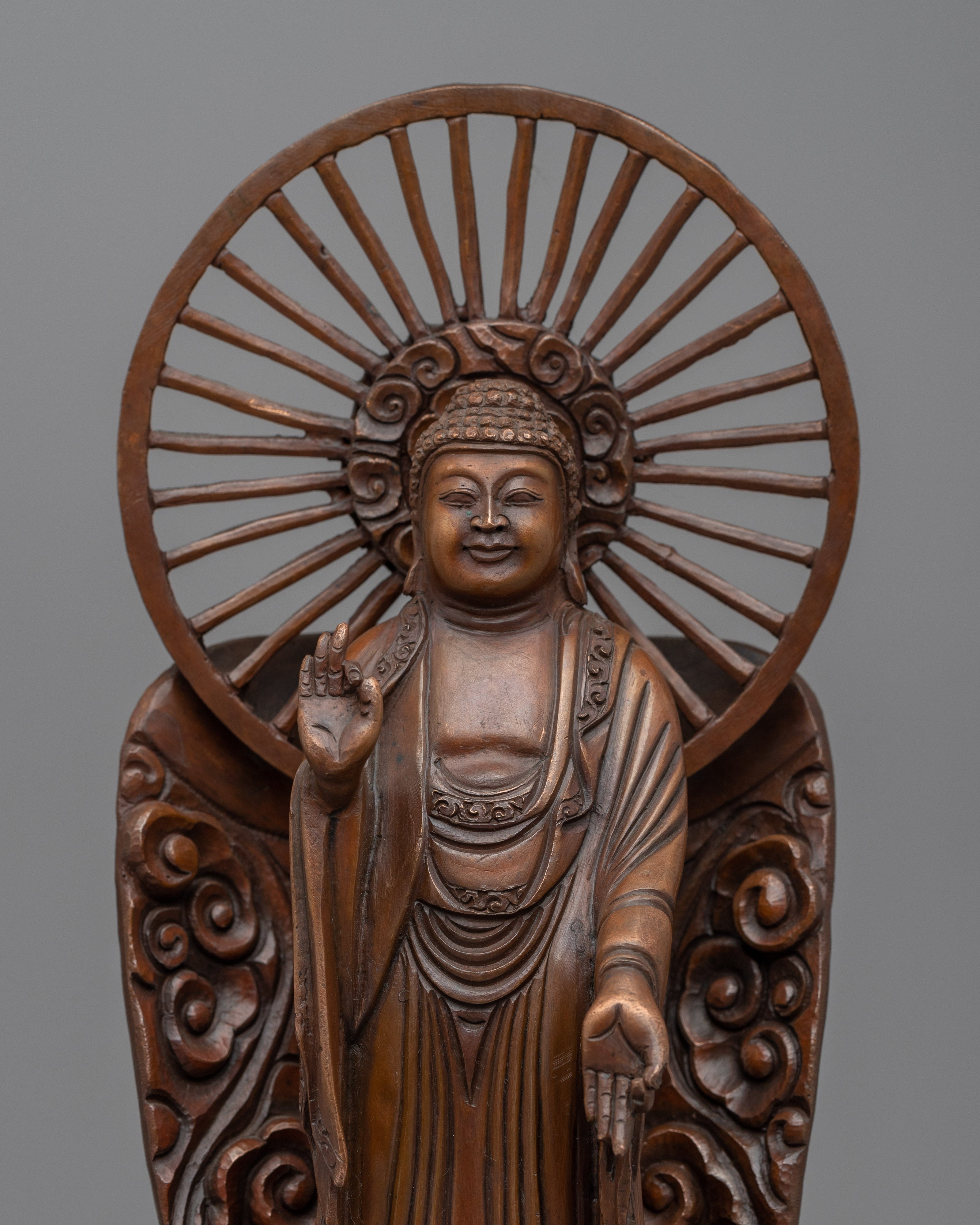 Standing Buddha Statue | Buddhist Oxidized Copper Statue