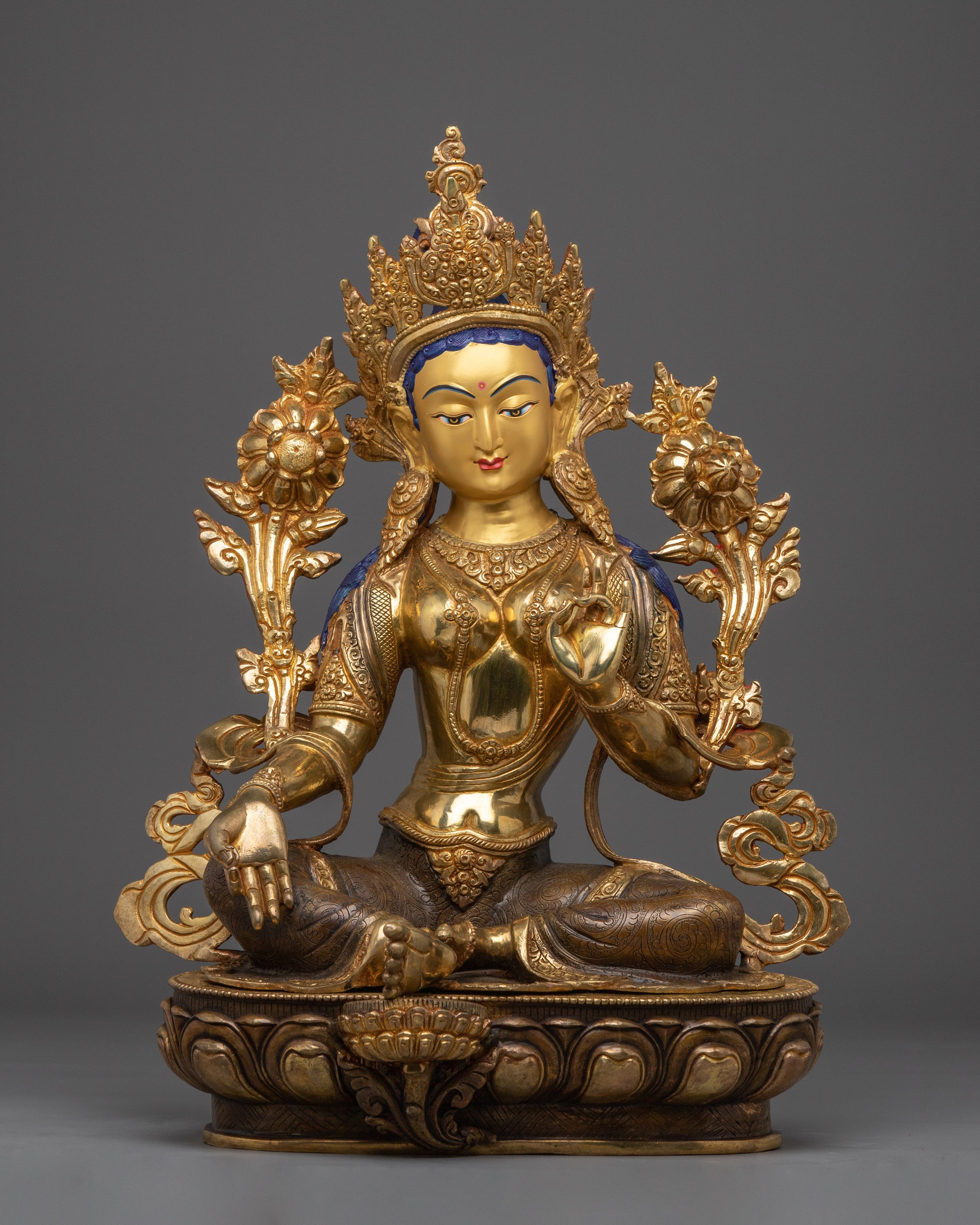 Green Tara statue with 24K Gold Gilding
