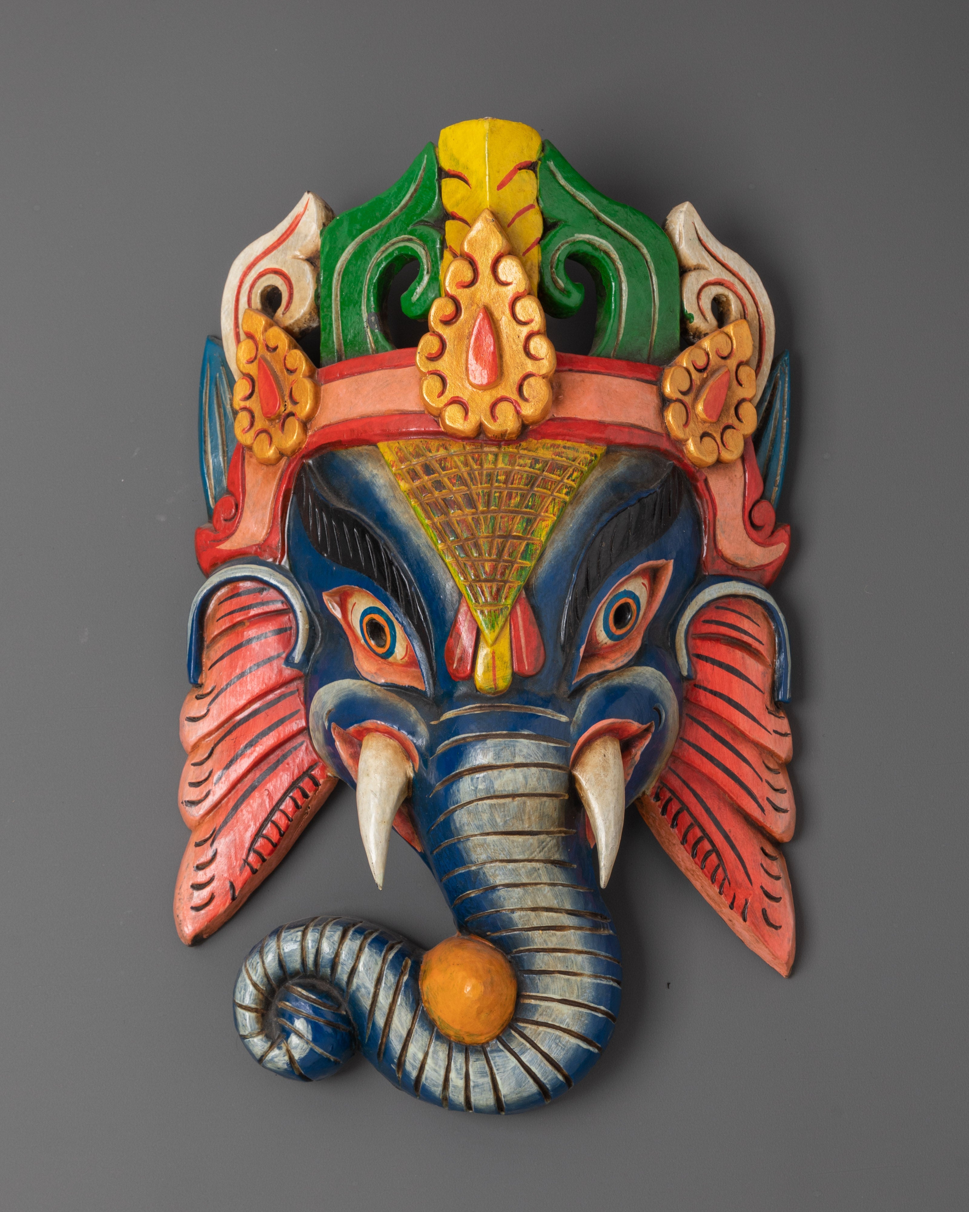 Lord Ganesha Wooden Mask Wall Hanging | Symbol of Blessings and Protection