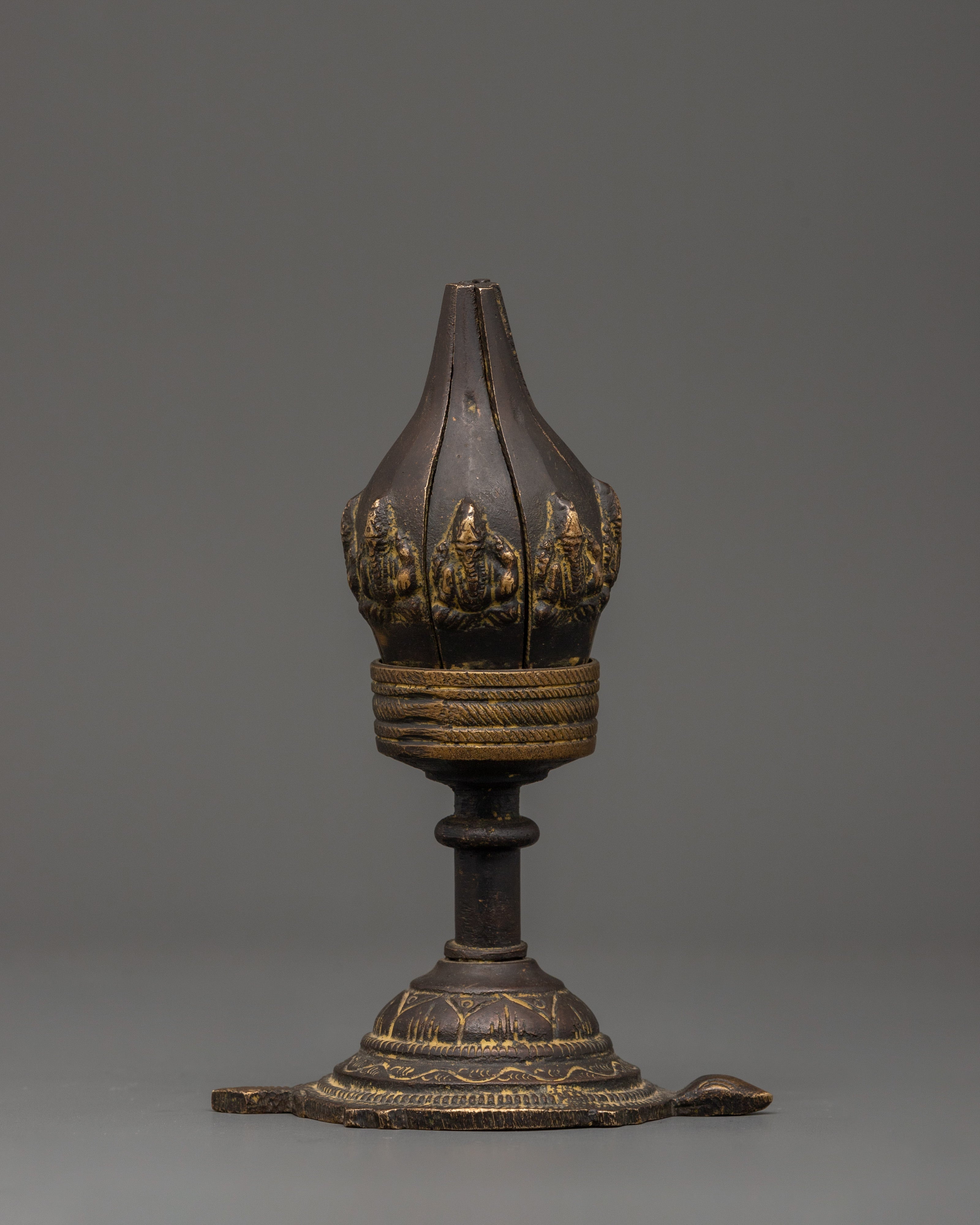 Sacred Tibetan Lotus Lamp for Altar and Ritual Use | Antique Brass Decor