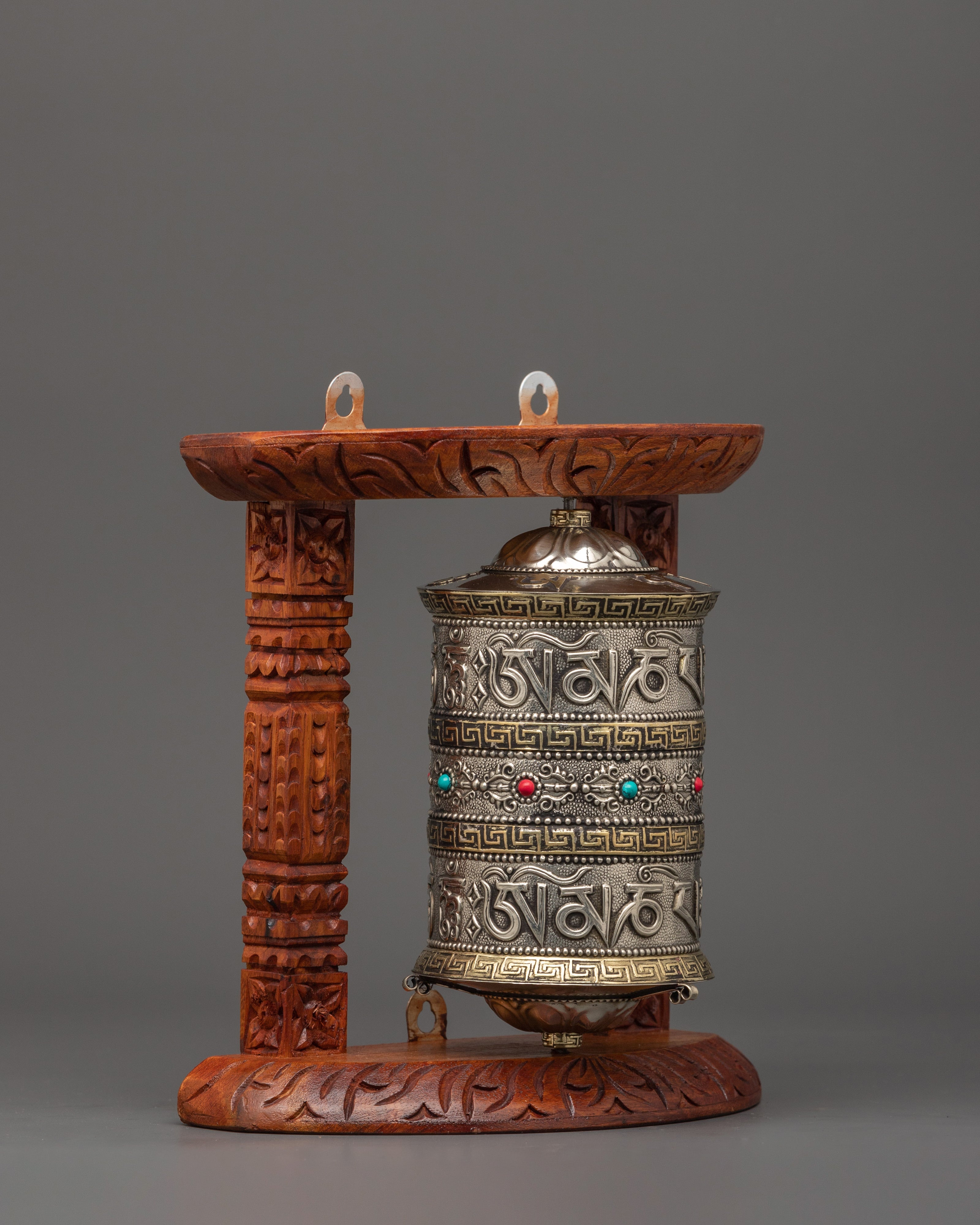 Hand-Carved Tibetan Wooden Prayer Wheel | Sacred Buddhist Spinner
