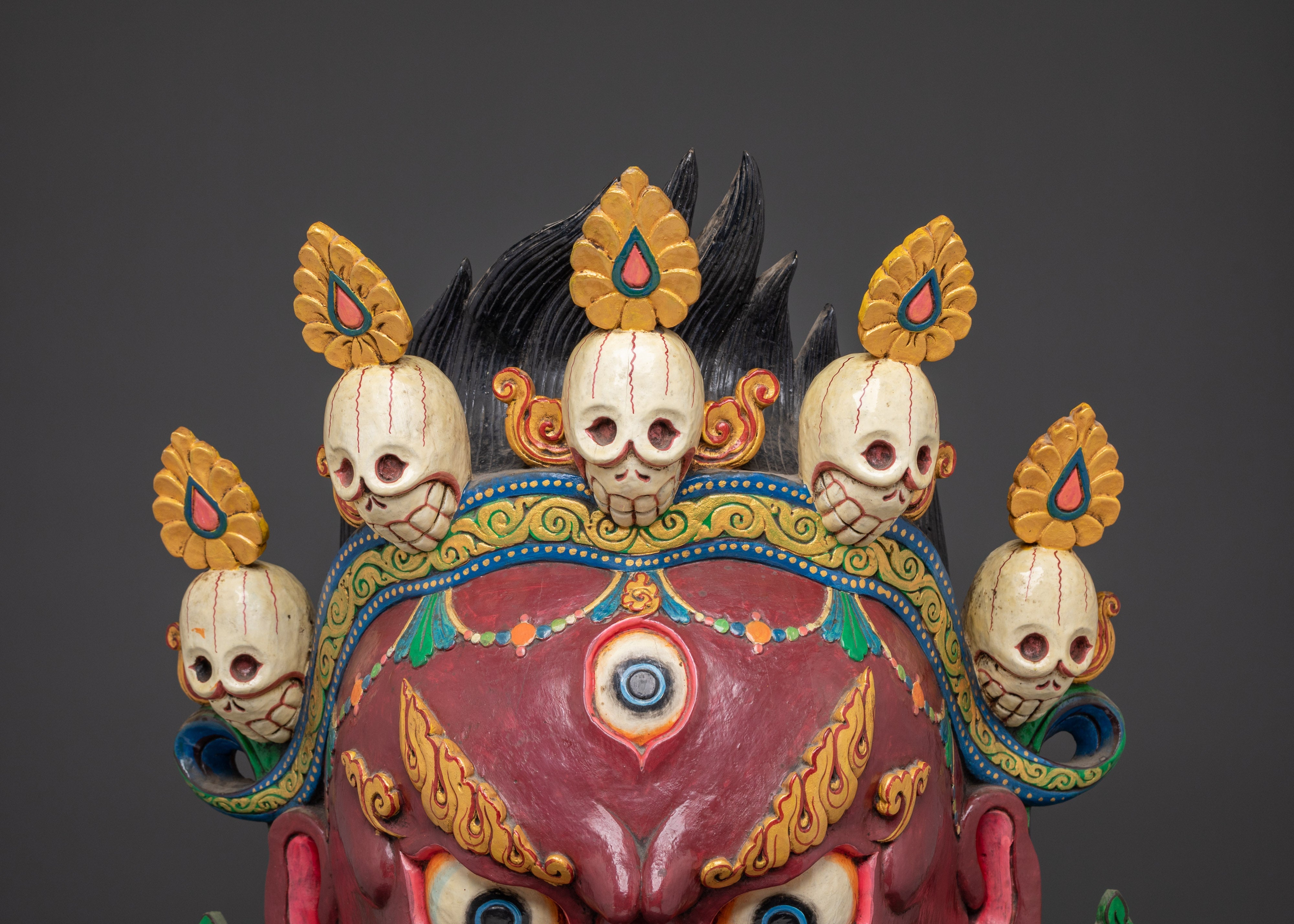 Handcrafted Mahakala Mask with Skull Crown | Tibetan Buddhist Fierce Deity