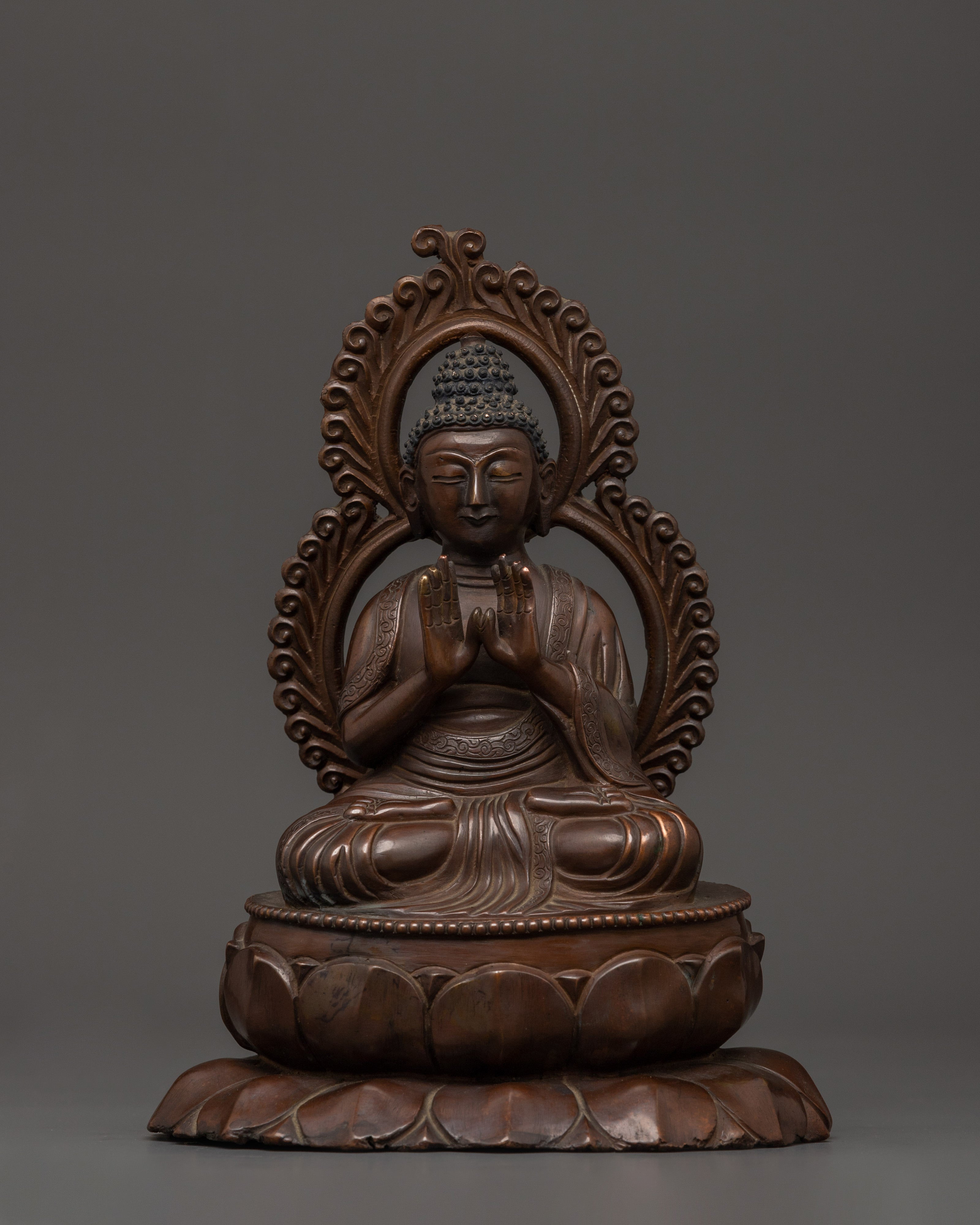 Oxidized Copper Buddha in Anjali Mudra