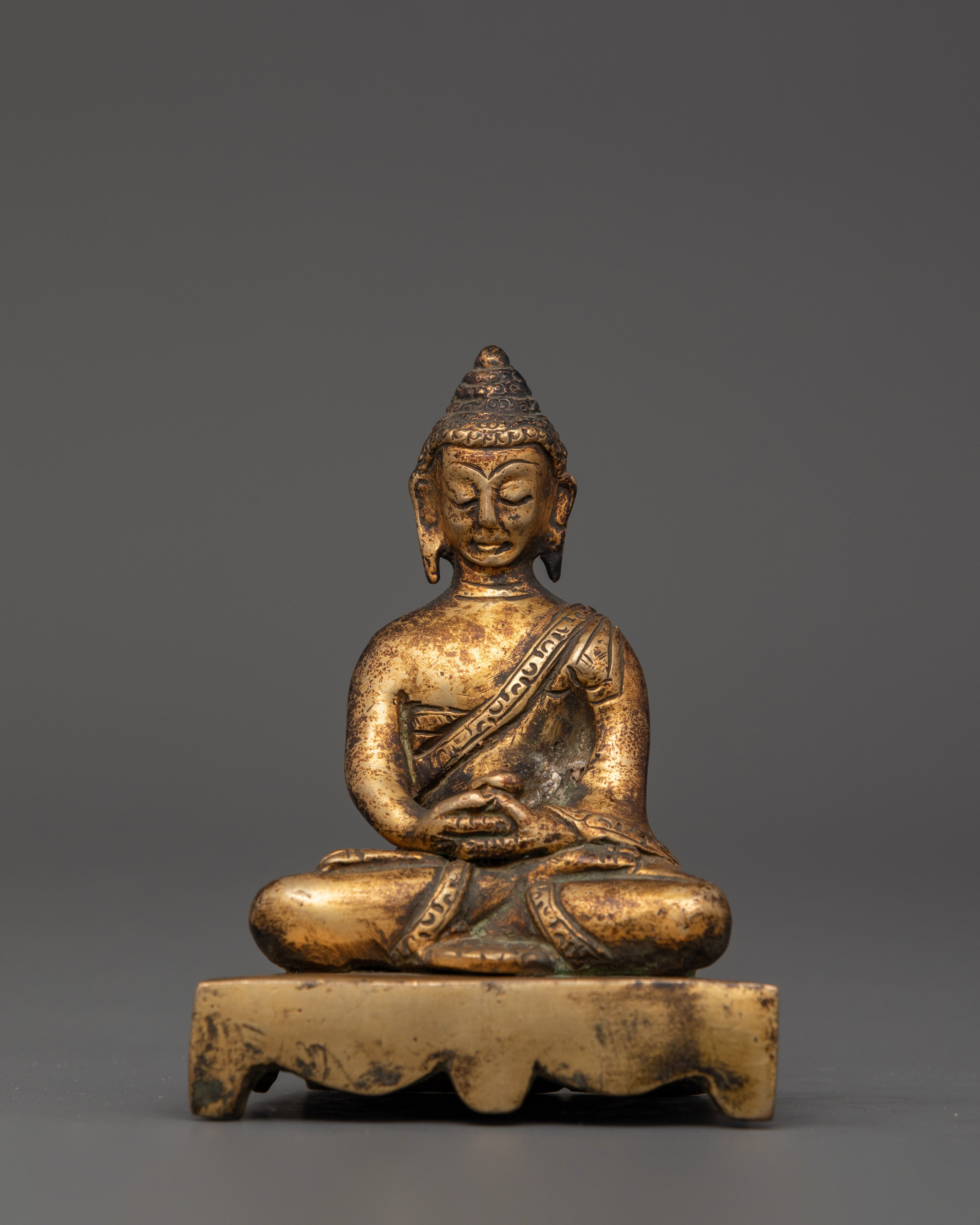 Amitabha Buddha Statue with Gold Plated Antique Finish Copper Body