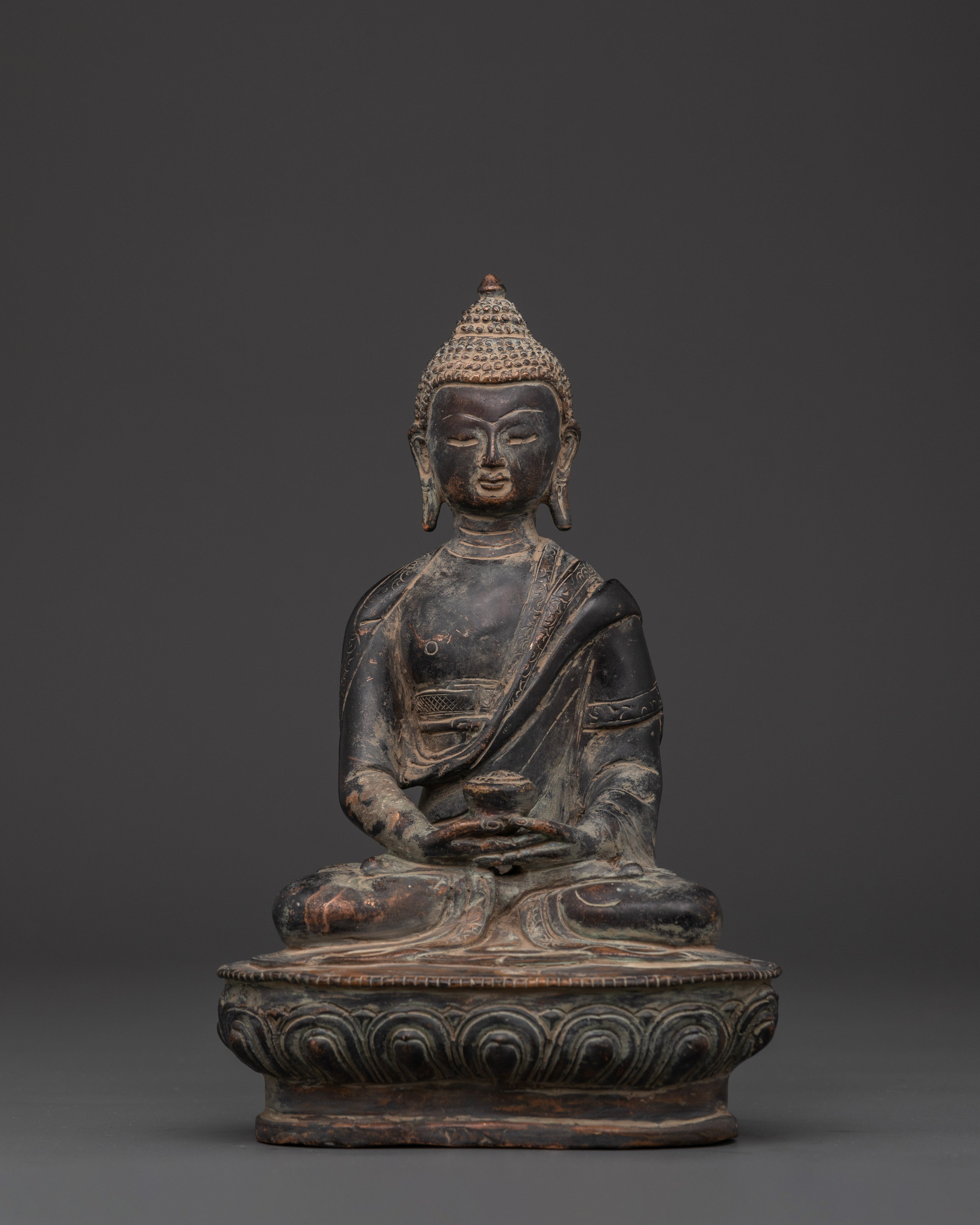 Handcrafted Amitabha Buddha Statue | Copper Body with Antique Finish