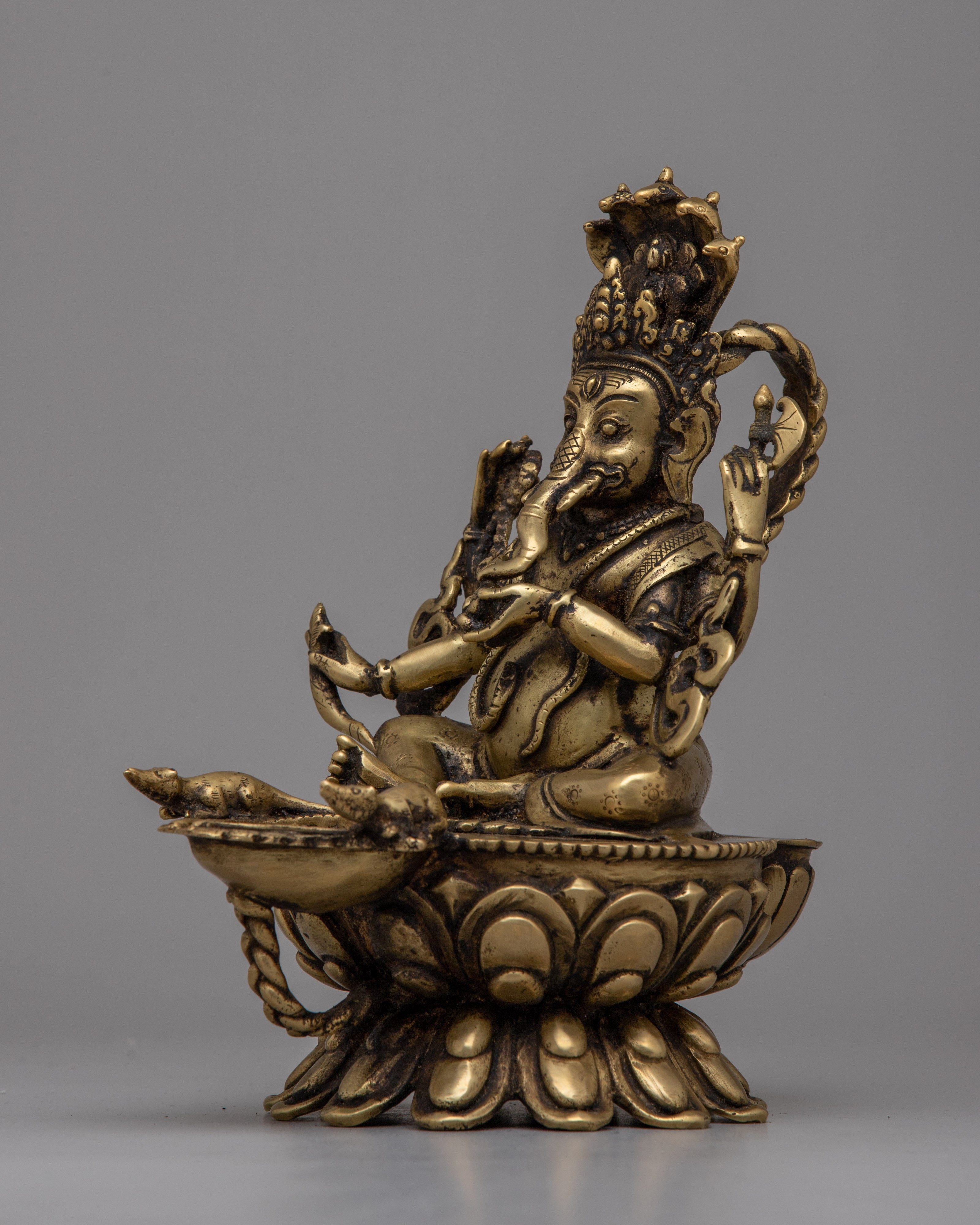 Brass Ganesha Lamp | Handmade Hindu Elephant God Diya Oil Lamp