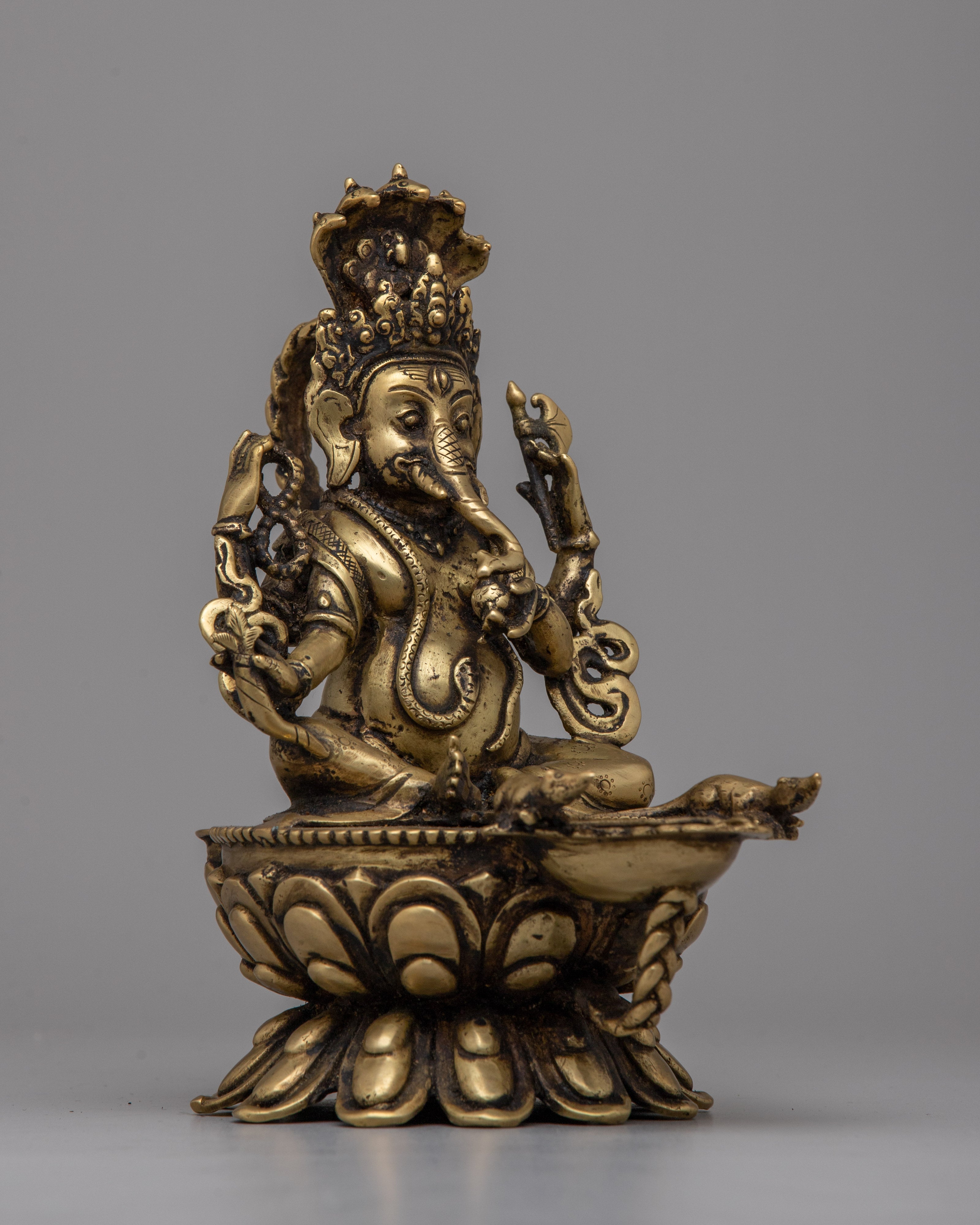 Brass Ganesha Lamp | Handmade Hindu Elephant God Diya Oil Lamp