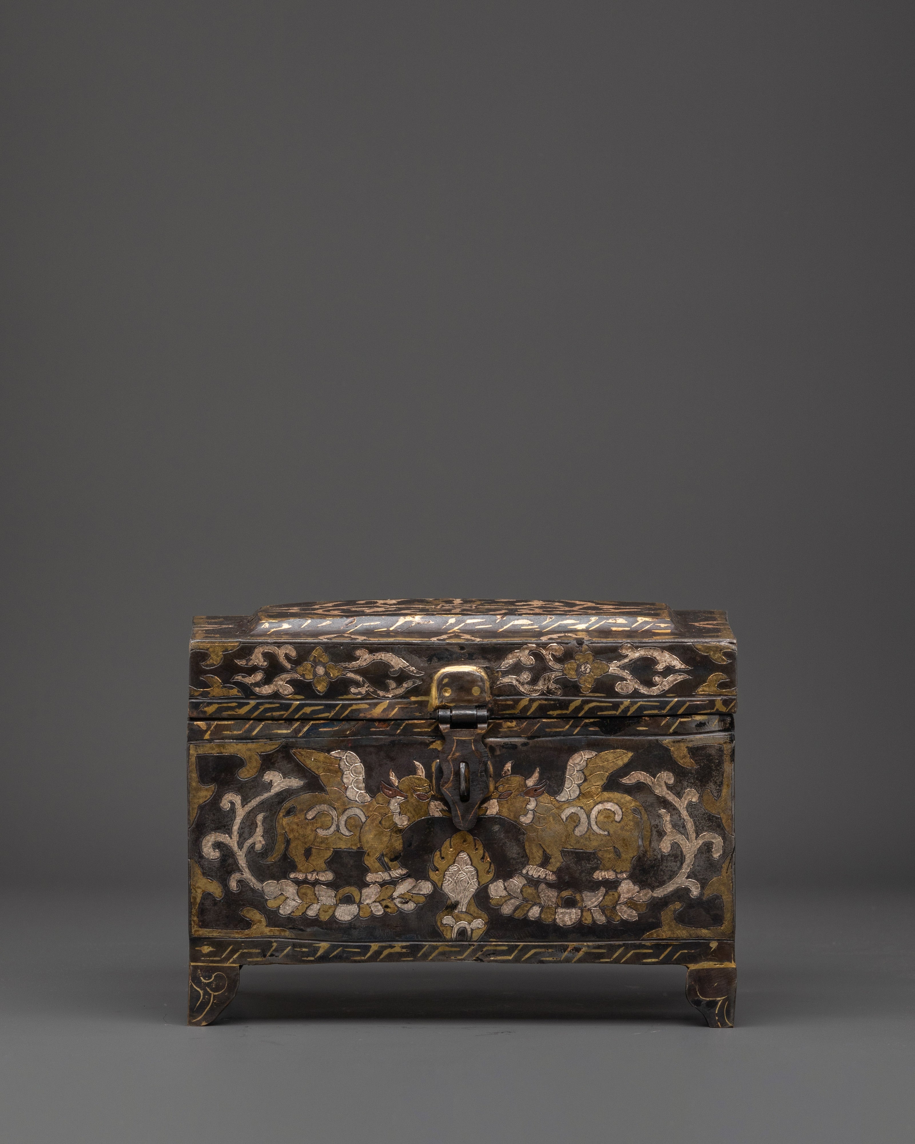 Silver And Brass Inlaid Spiritual Box | Decorative Iron Box for Home Decor