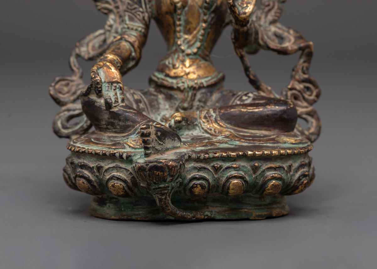 Handmade Green Tara Figurine | Antique Copper Buddha Statue