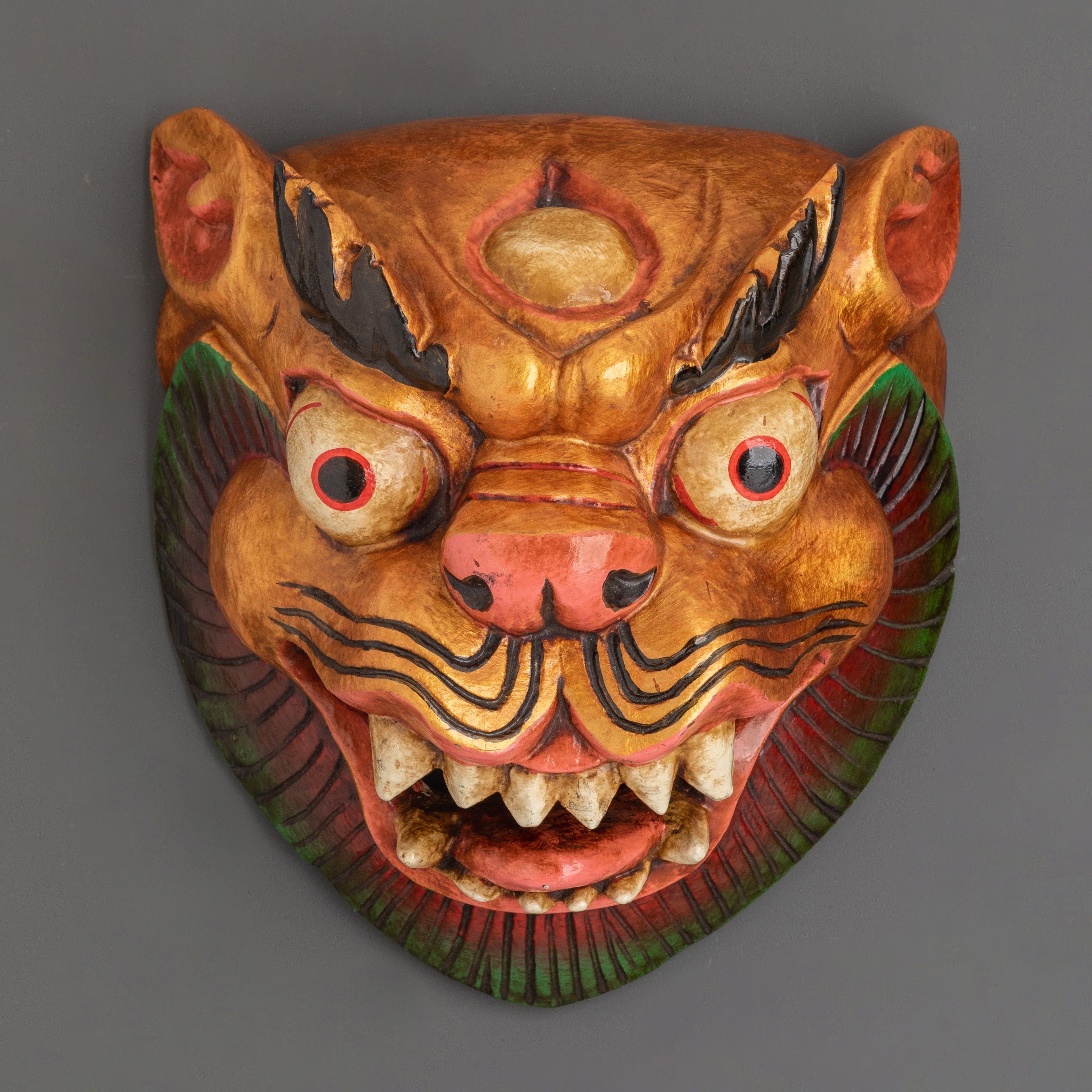 Tibetan Style Wooden Mask Wall Hanging | Buddhist Spiritual Protector Home Decor