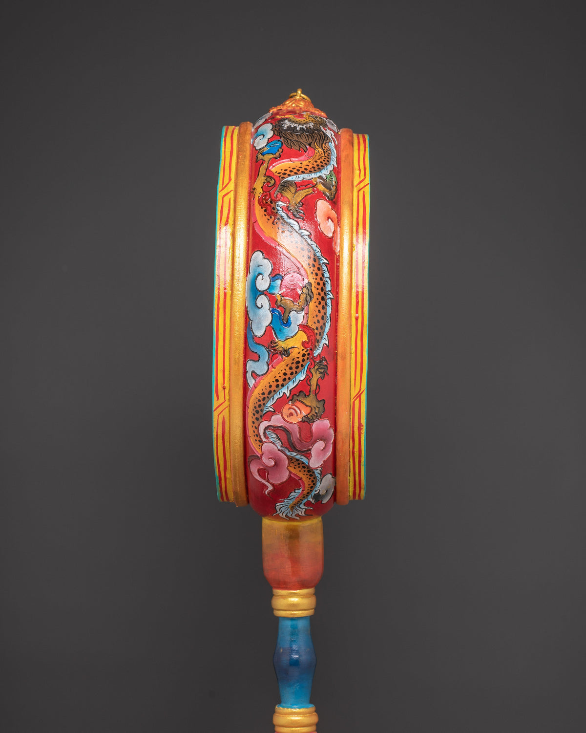 Handcrafted Tibetan Dakini Drum | Painted Ritual Chöd Drum with Stand and Stick