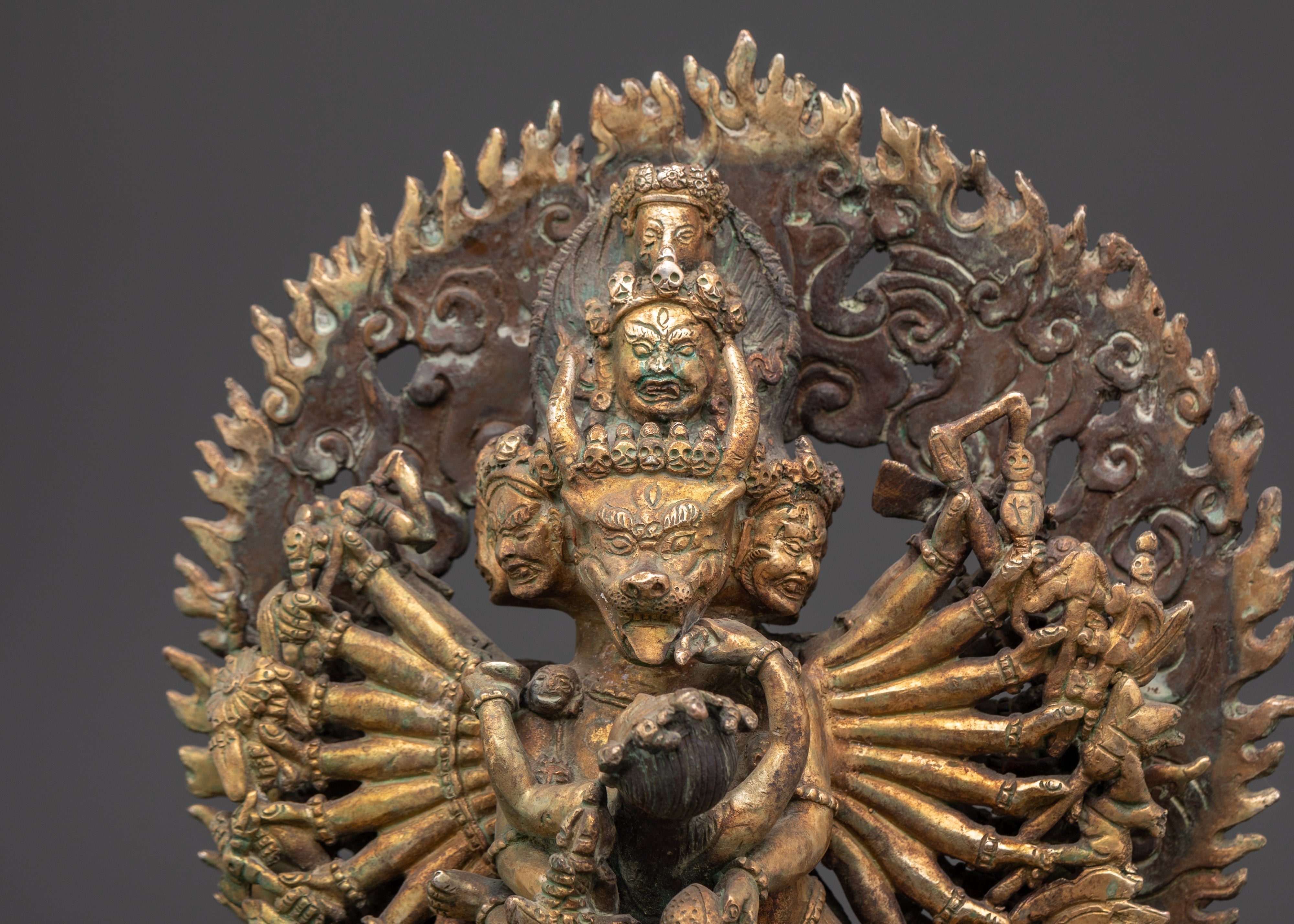 Handmade Gold Plated Yamantaka Statue | Copper Spiritual Art