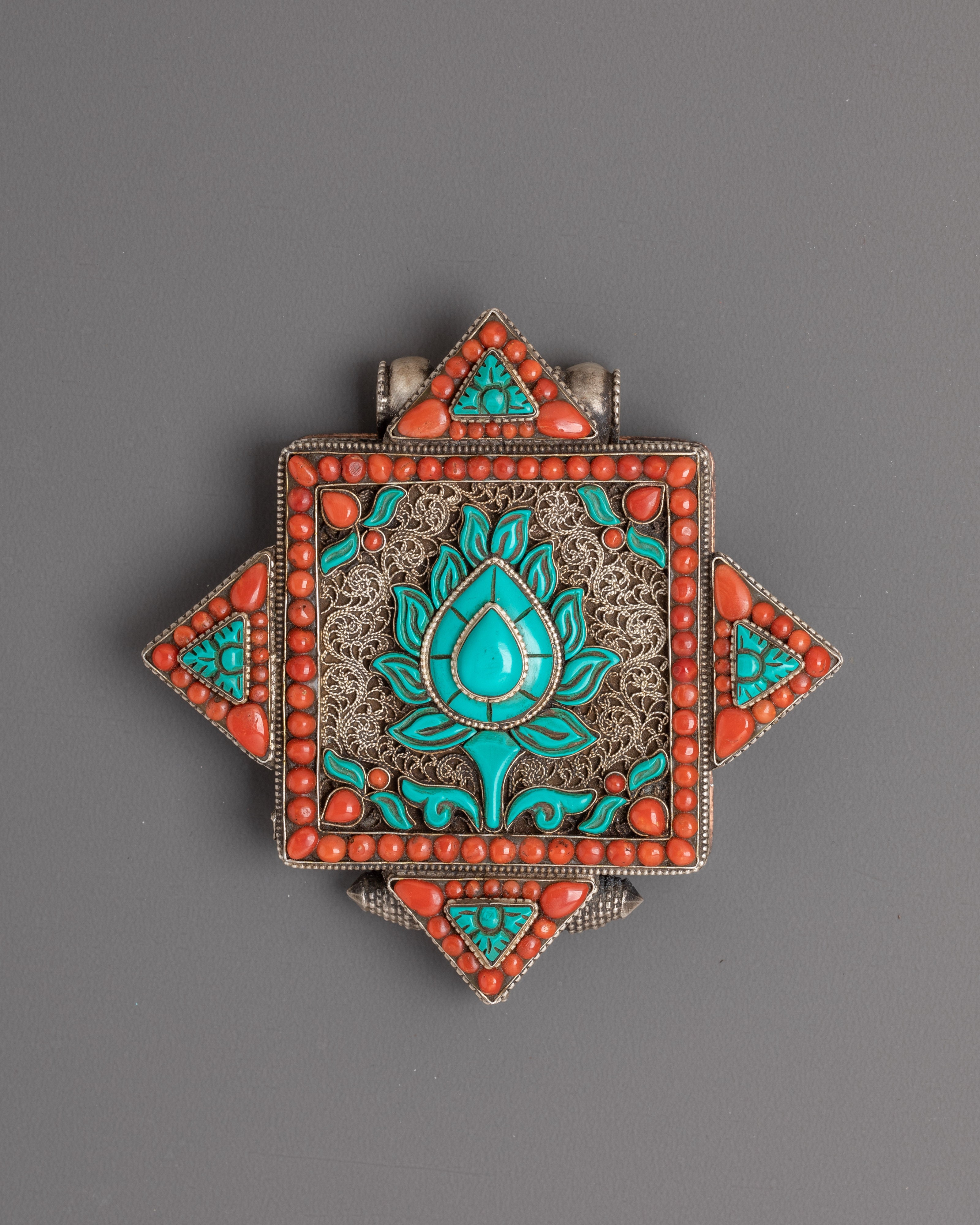 Ghau Locket with Semi Precious Stones | Tibetan Altar Accessory