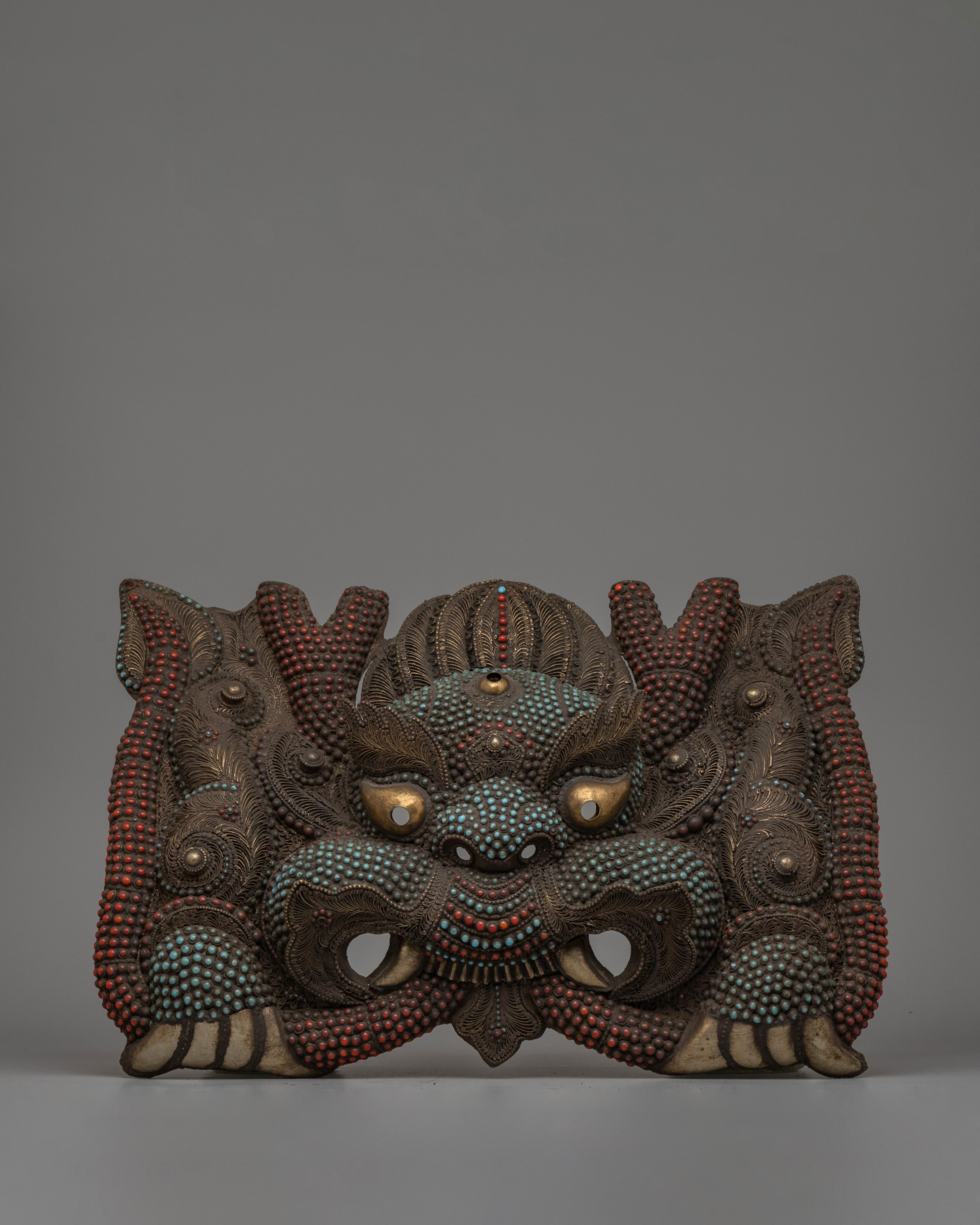 Handcrafted Copper Garuda Mask with Turquoise & Coral