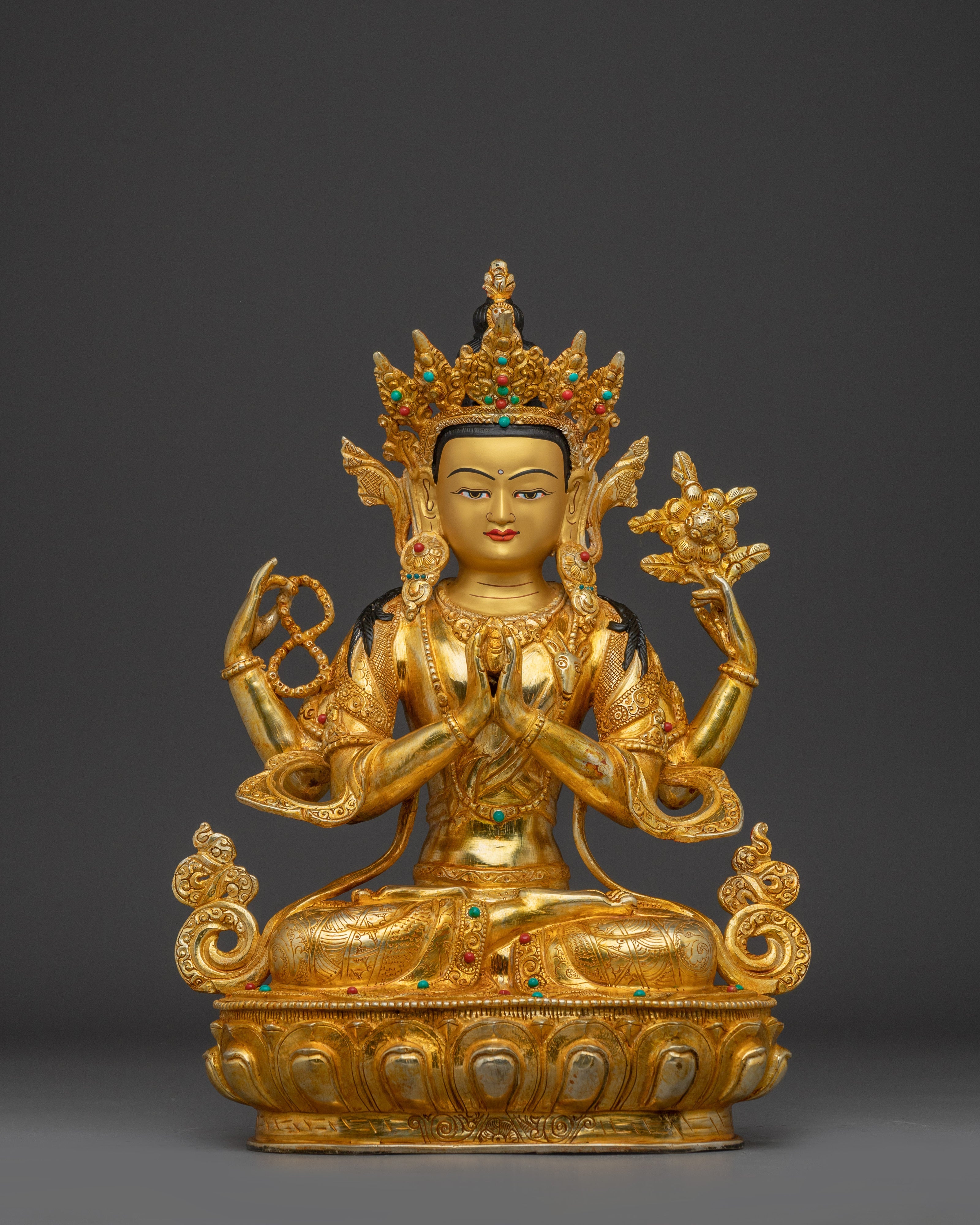 Golden Four Armed Chenrezig Statue