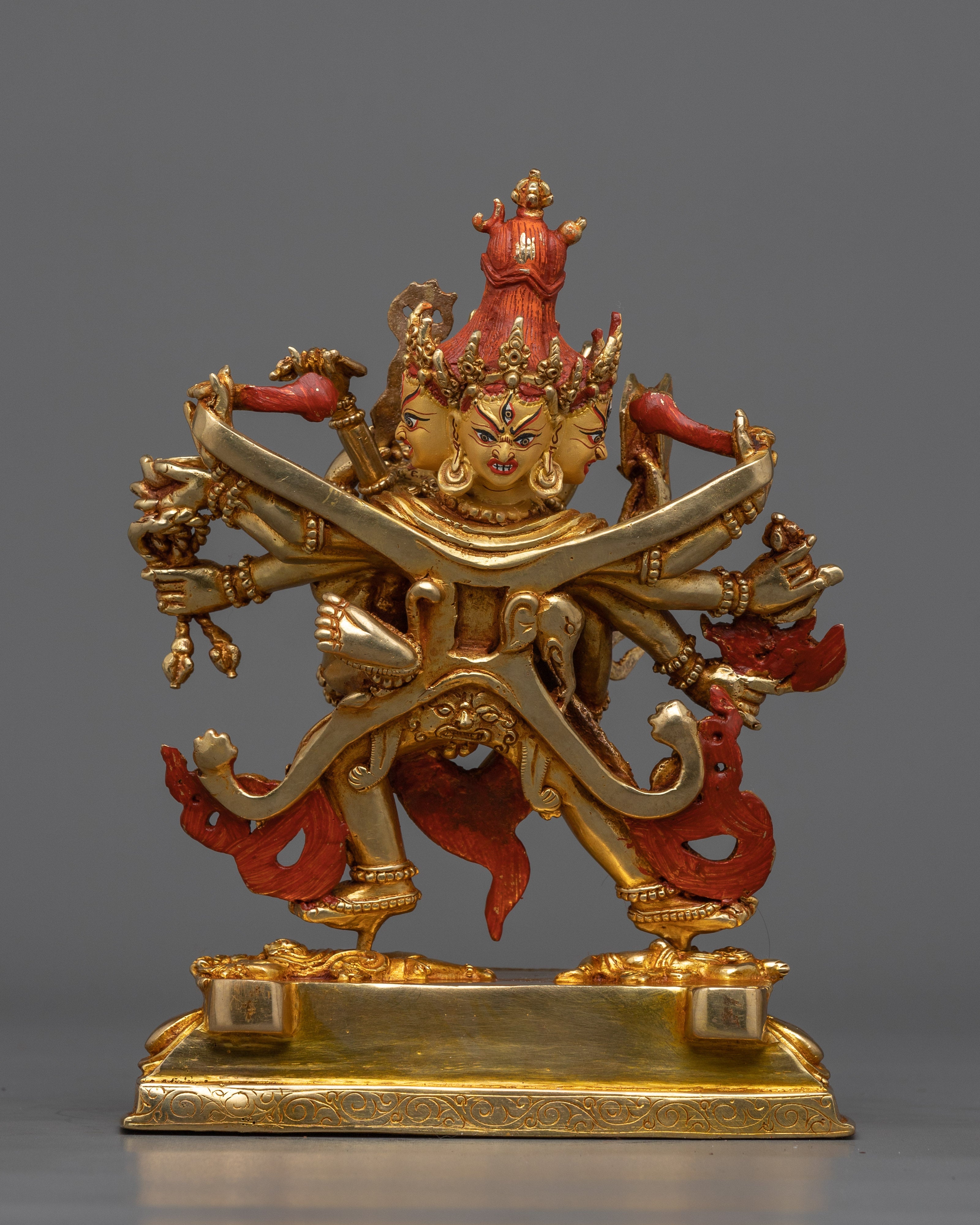 Twelve-Armed Chakrasamvara Statue | 24k Gold Sculpture with His Consort Vajravarahi