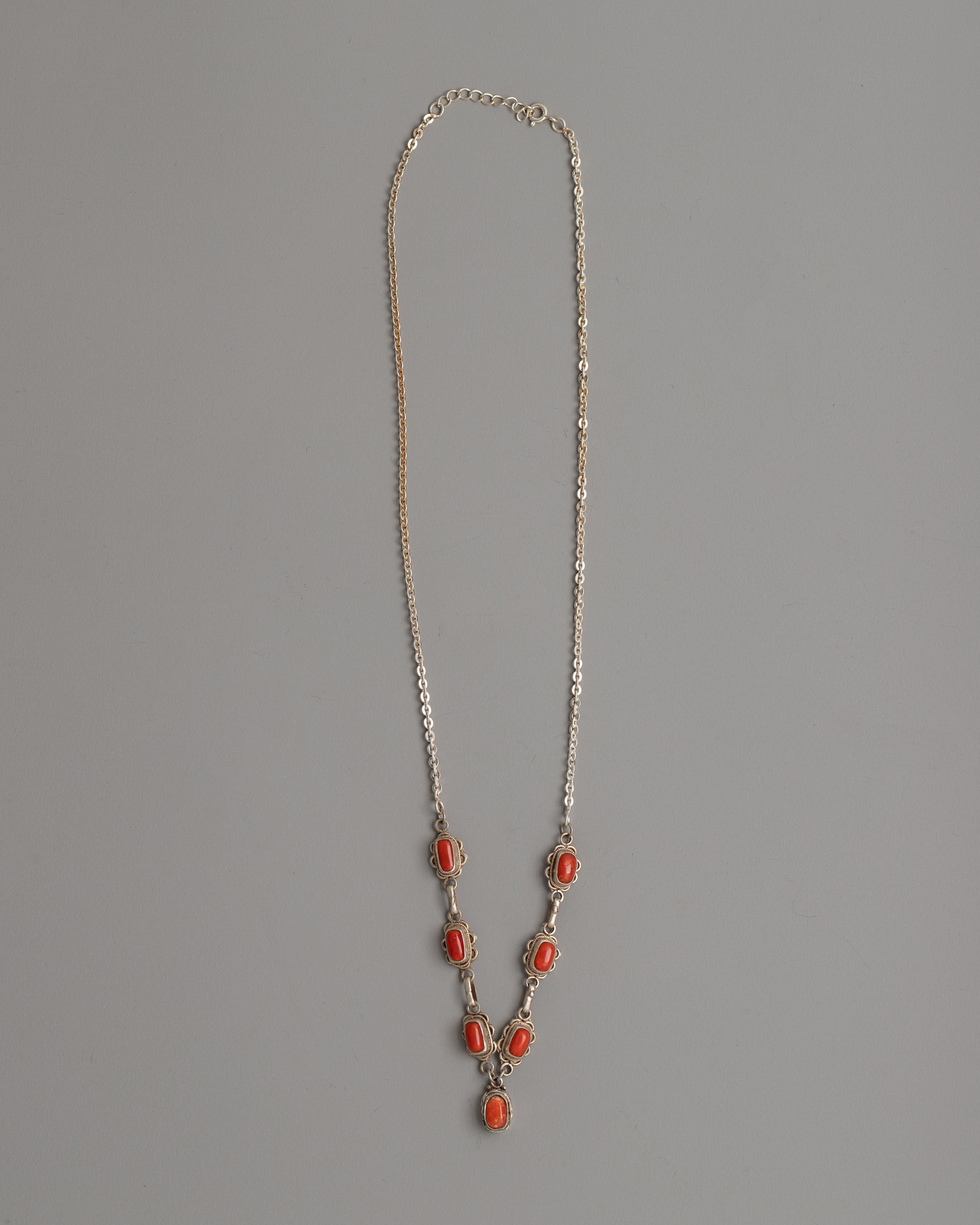 Necklace with Red Coral Accents