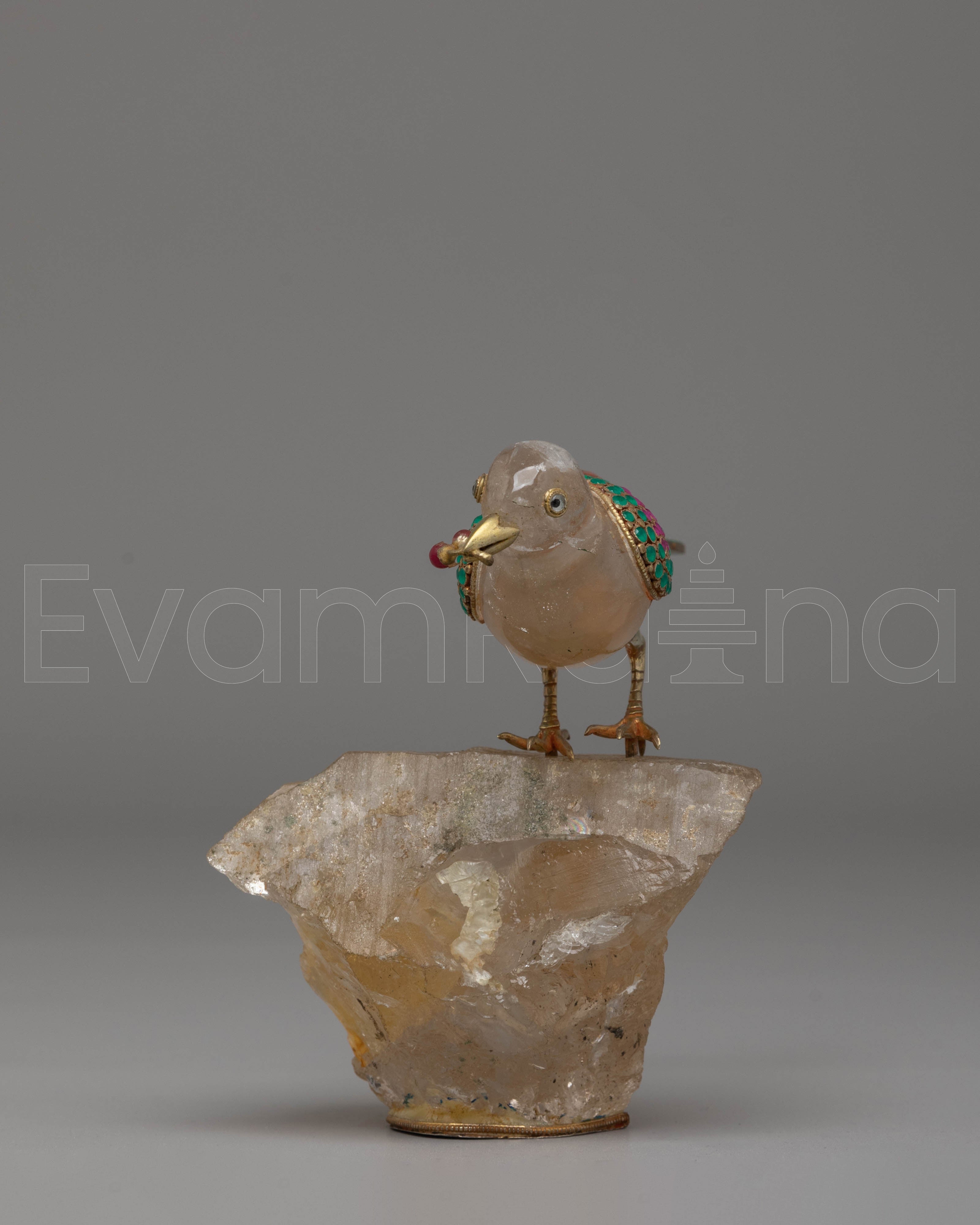 Handcrafted Bird Sculpture | Amethyst Crystal & Gold Plated Copper Decor