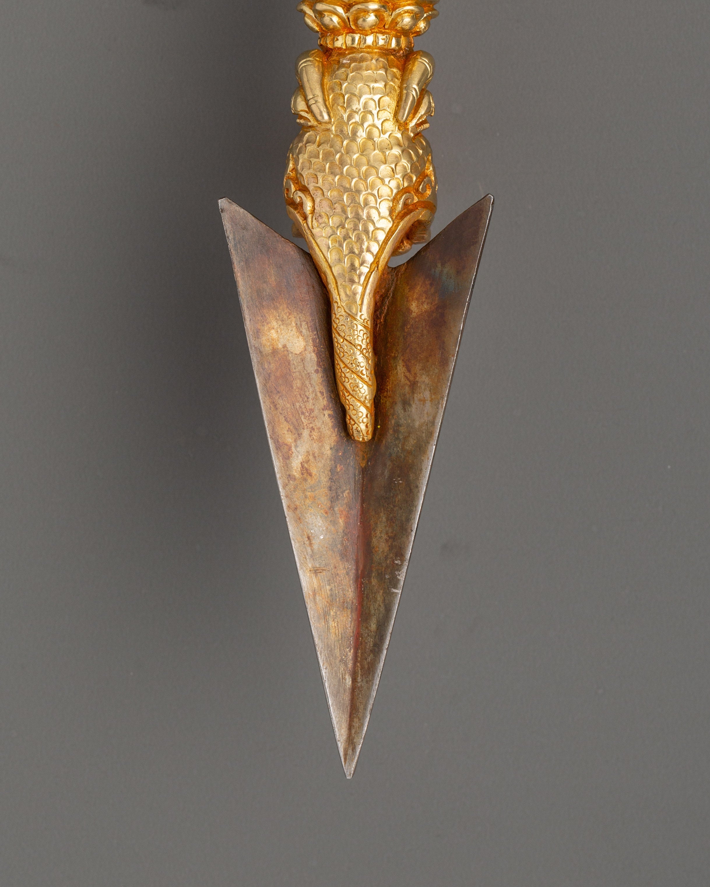 Large Gold Plated Phurba Dagger | Tibetan Ritual Dagger in Copper