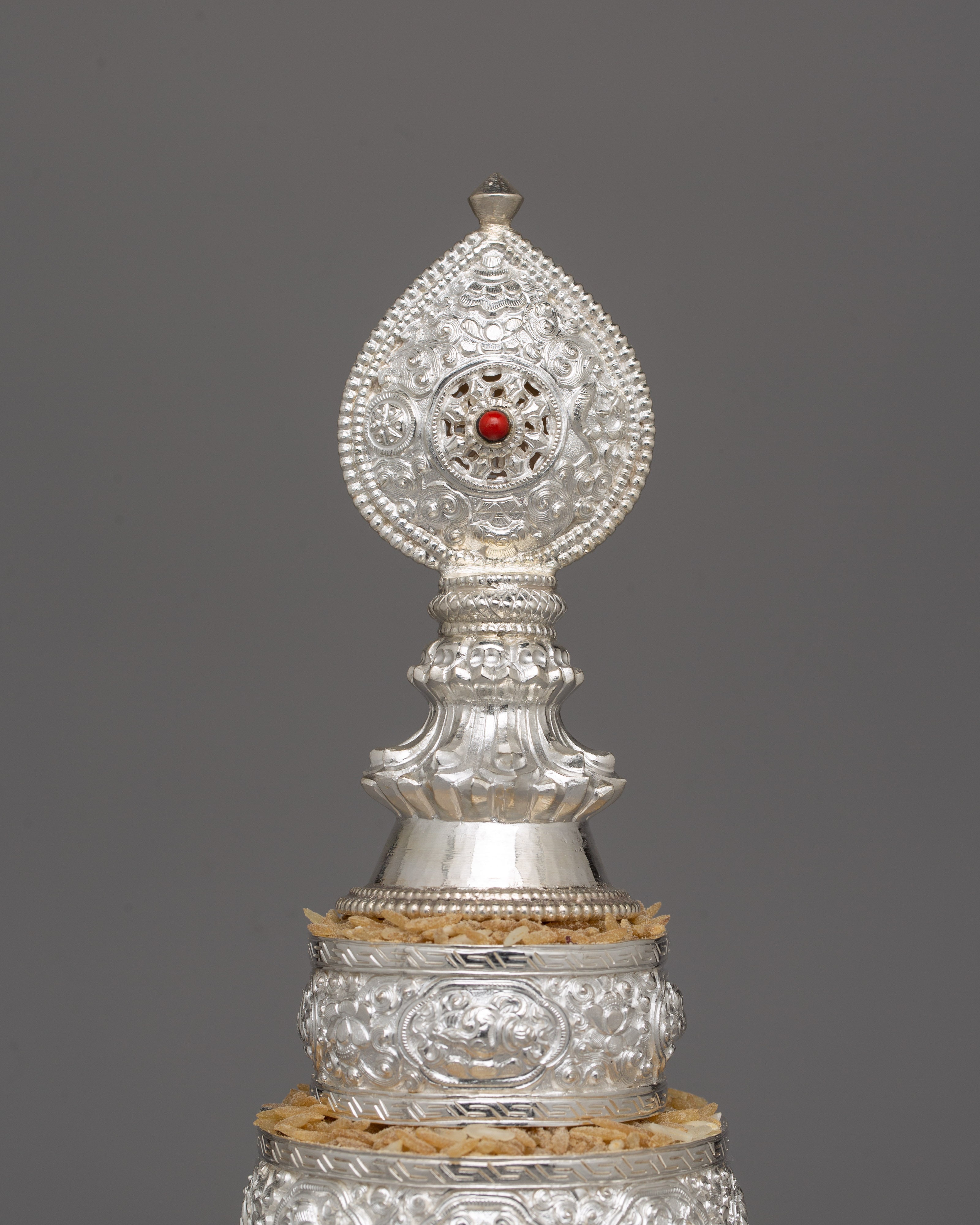 Handcrafted Silver Ritual Item Mandala Offering Set | 17.5cm Rice Offering Set