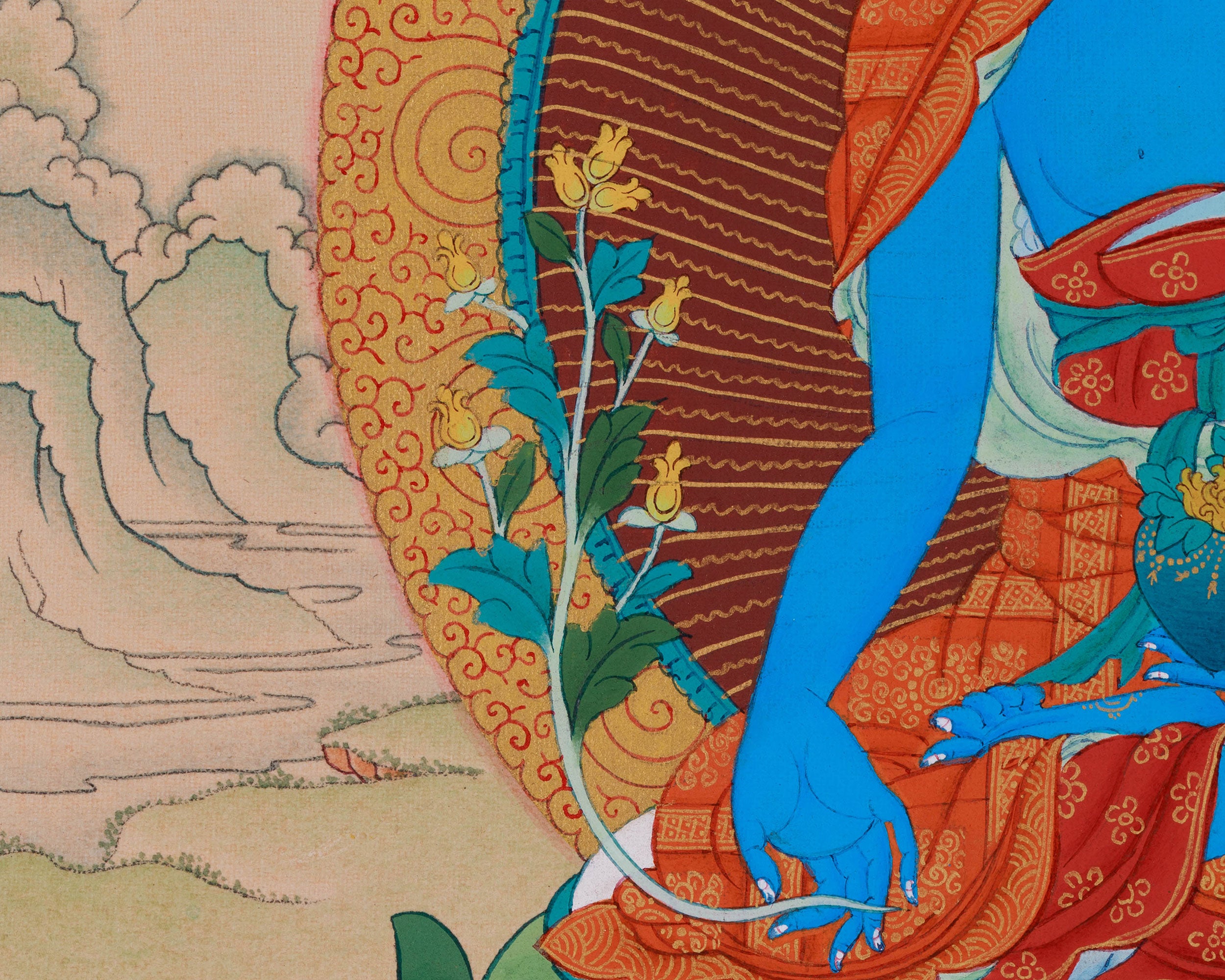 Tibetan Blue Bhaisajyaguru Thangka | Medicine Buddha For Healing